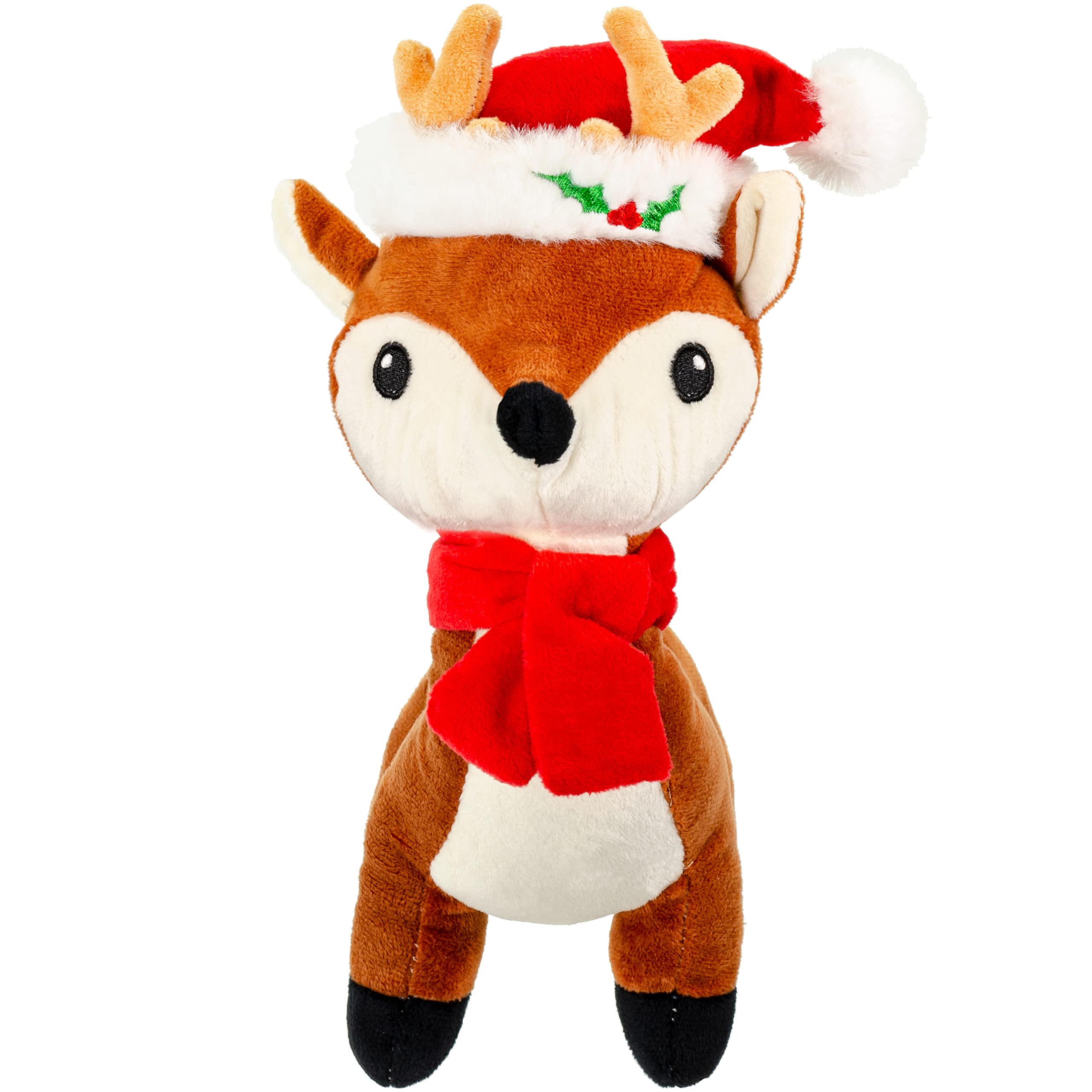 Giftable World Holiday Plush Pet Toy Fun For Christmas Designs With Squeaker Dog Chew Toy (10'' Reindeer W/Hat & Squeaker)