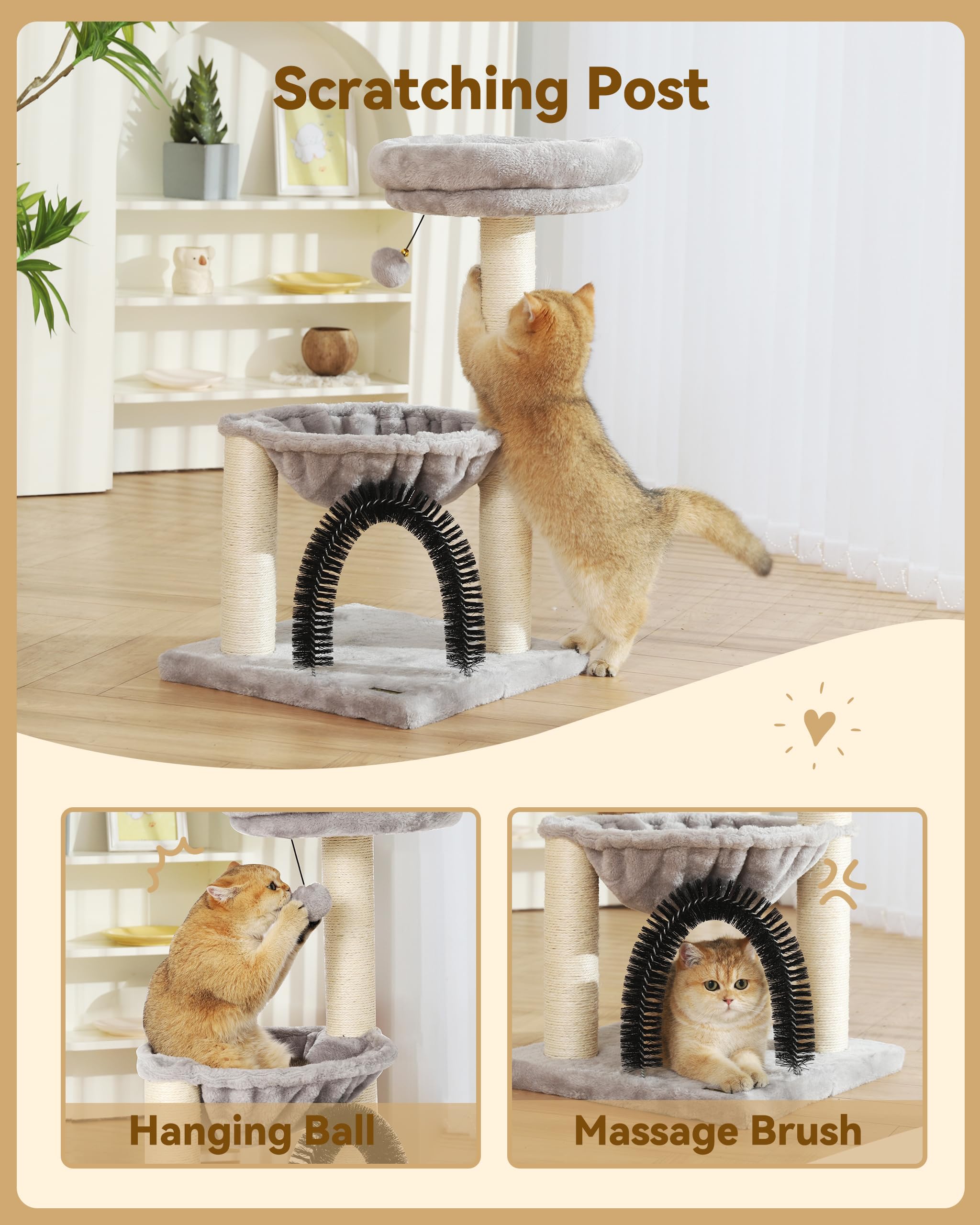 Hoopet 27.8 Inches Tower For Indoor Cats, Multi-Level Cat Tree With Scratching Posts Plush Basket & Perch For Play Rest, Cat Act