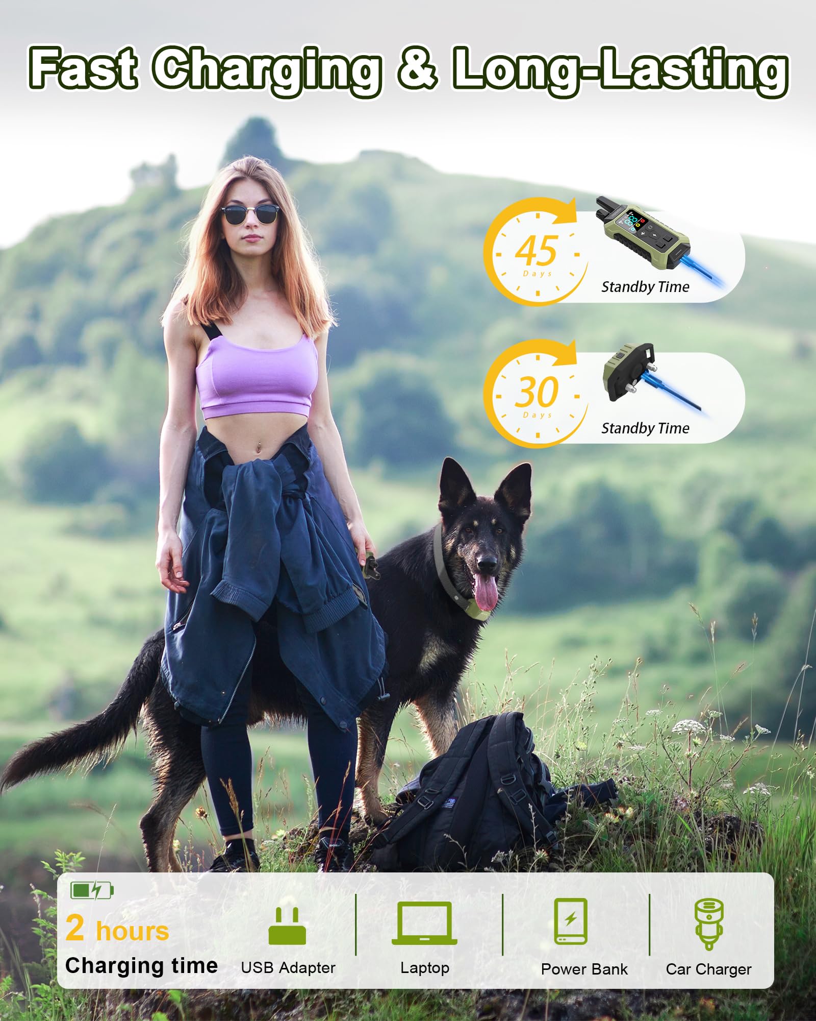 wagnation Dog Shock Collar, Remote Control, 4000FT Range, Beep & Vibration, IPX7 Waterproof, Rechargeable, Green, Model PC30