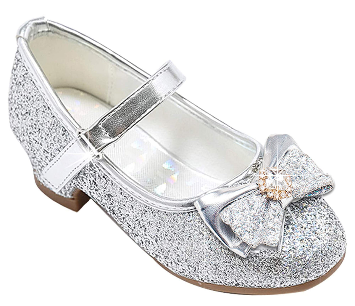 Furdeour Big Girls Mary Jane Glitter Shoes For Big Girls Size 3 Silver Wedding High Heel Shoes Girls 11Yr Bridesmaid Flower Girl