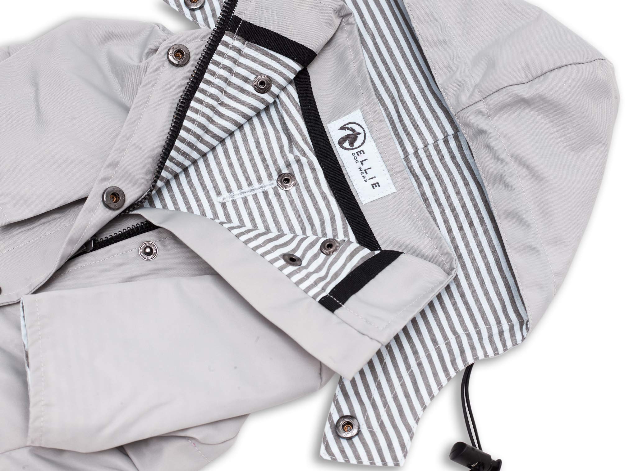Ellie Dog Wear Zip Up Dog Raincoats With Reflective Buttons, Pockets, Rain/Water Resistant, Adjustable Drawstring, & Removable Hood - Xxs To Xxl - Stylish Premium Dog Raincoats (Light Grey, Small)