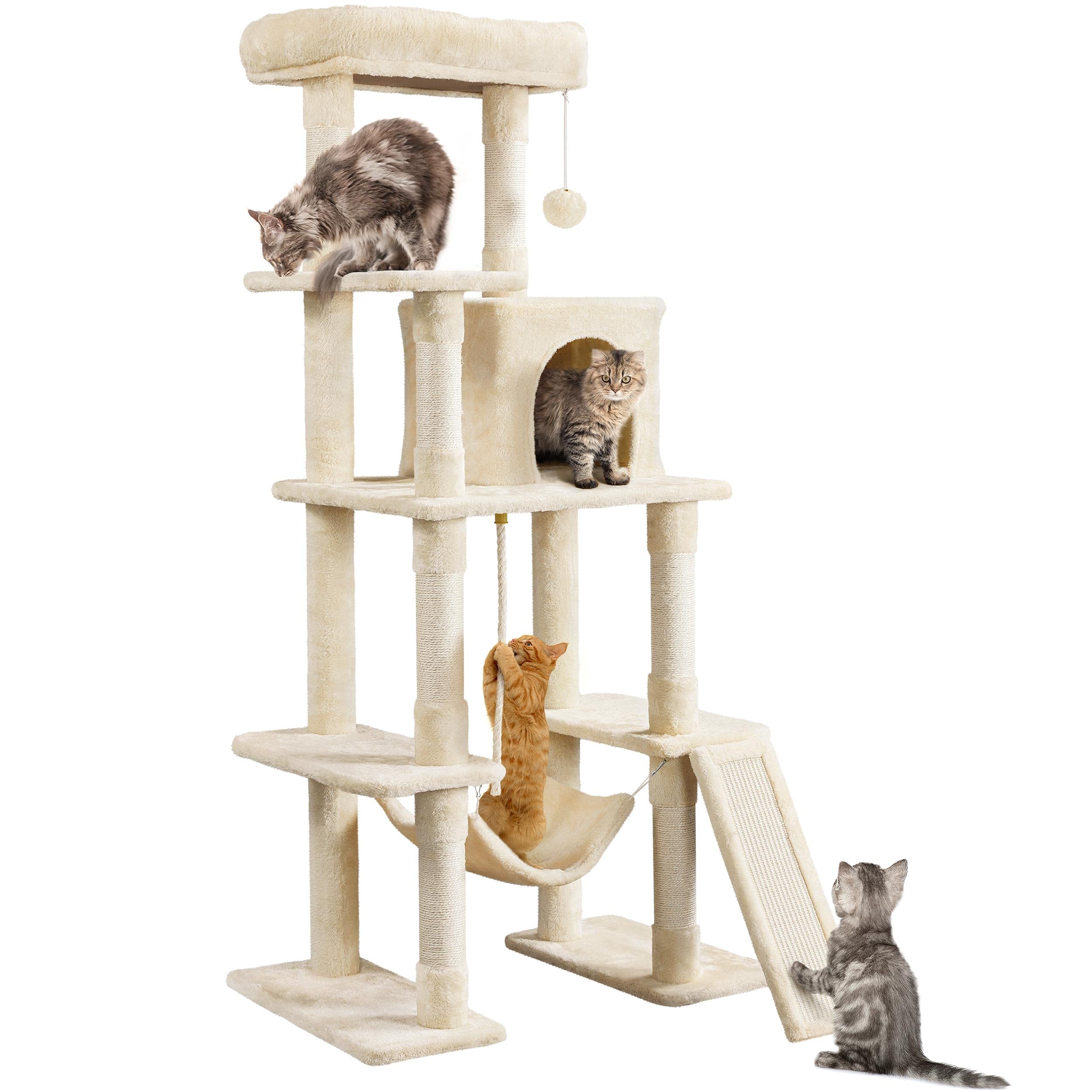 Yaheetech Cat Tree, 63 Inches Multi-Level Indoor Cat Play Structure With Scratching Posts, Hammock, And Dangling Ball