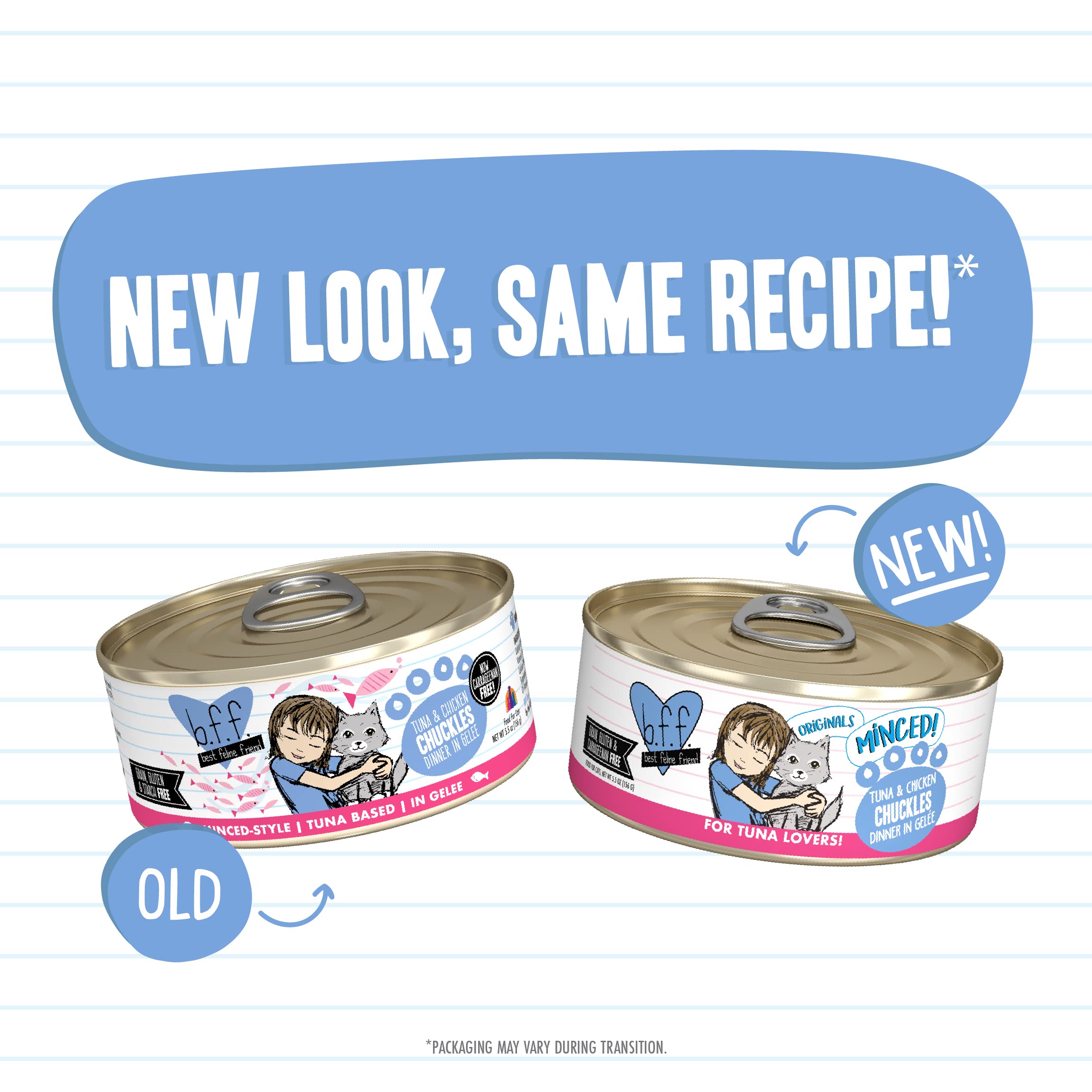 Weruva Best Feline Friend (B.F.F.) Tuna & Chicken Chuckles with Tuna & Chicken in Gel  e Cat Food, 5.5oz Can (Pack of 24)