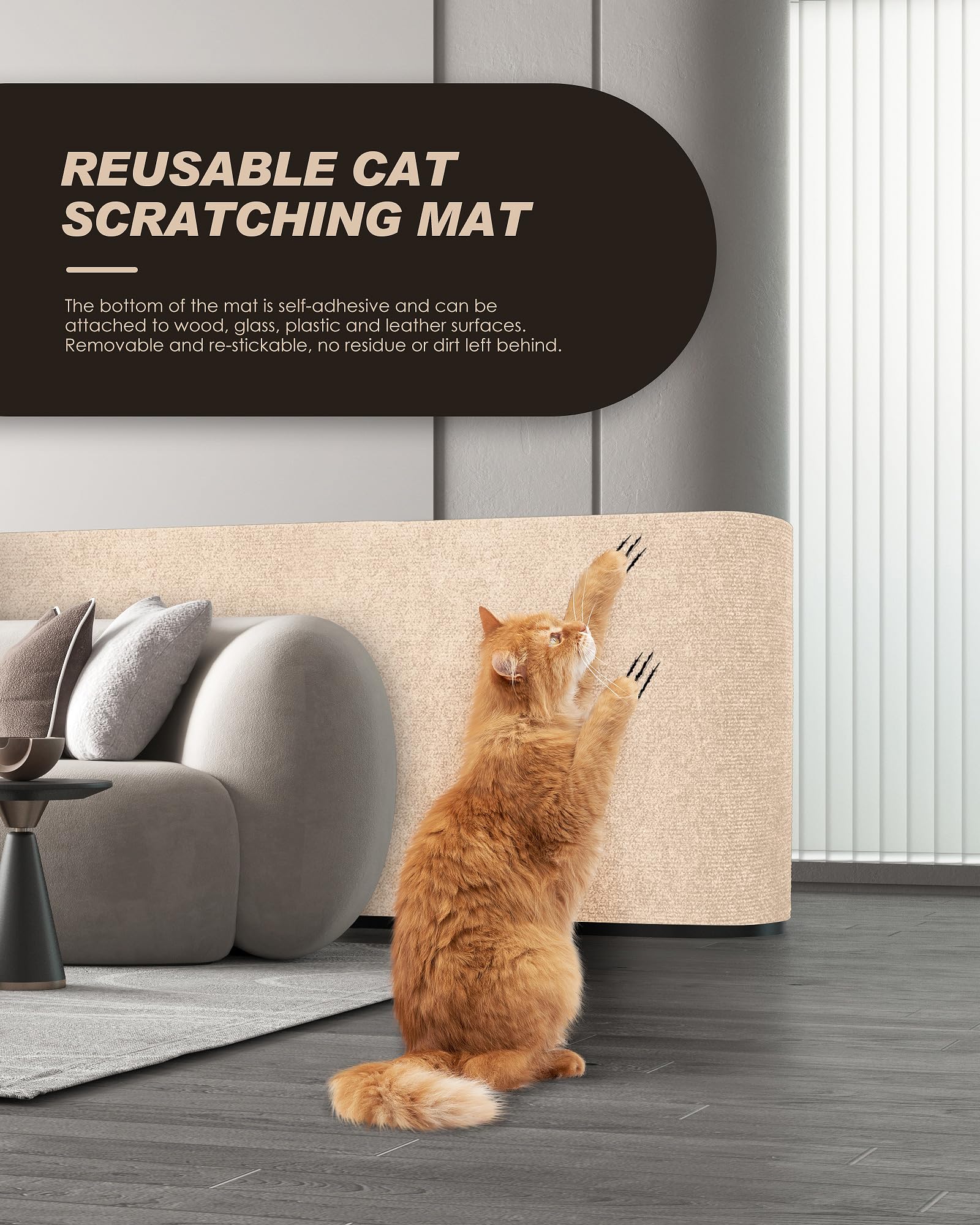 Vivoyan 78.7''X15.8'' Cat Scratch Mat,Trimmable Self-Adhesive Carpet,Diy Climb Cat Scratcher For Couch Furniture Or Wall Protect