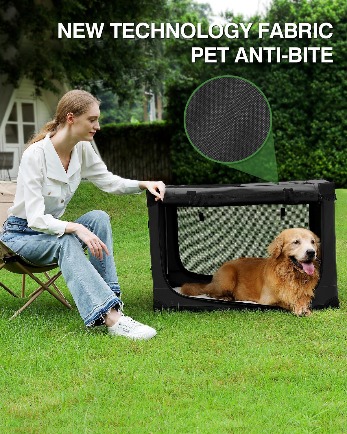 Veraste 30 Inch Collapsible Travel Dog Crate for Medium Large Dogs, Portable Dog Crate 4-Door Foldable Soft Kennel with Chew-Pro