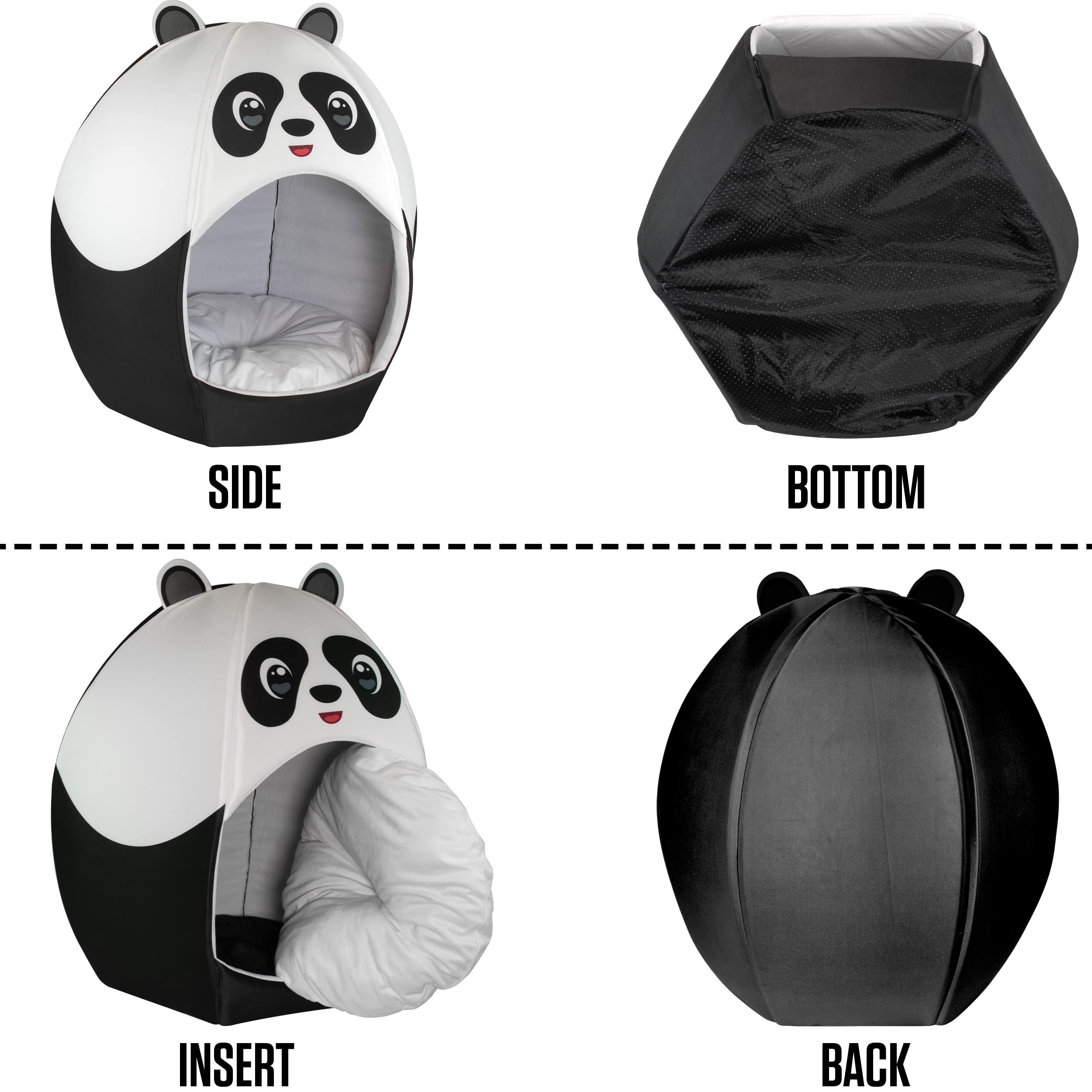 Maccabi Art Panda Theme Dog Bed - Cute Igloo Style Pet Bet - Fits Small Dogs, Puppies, Cats - Pillow Insert With Plush Lined Int