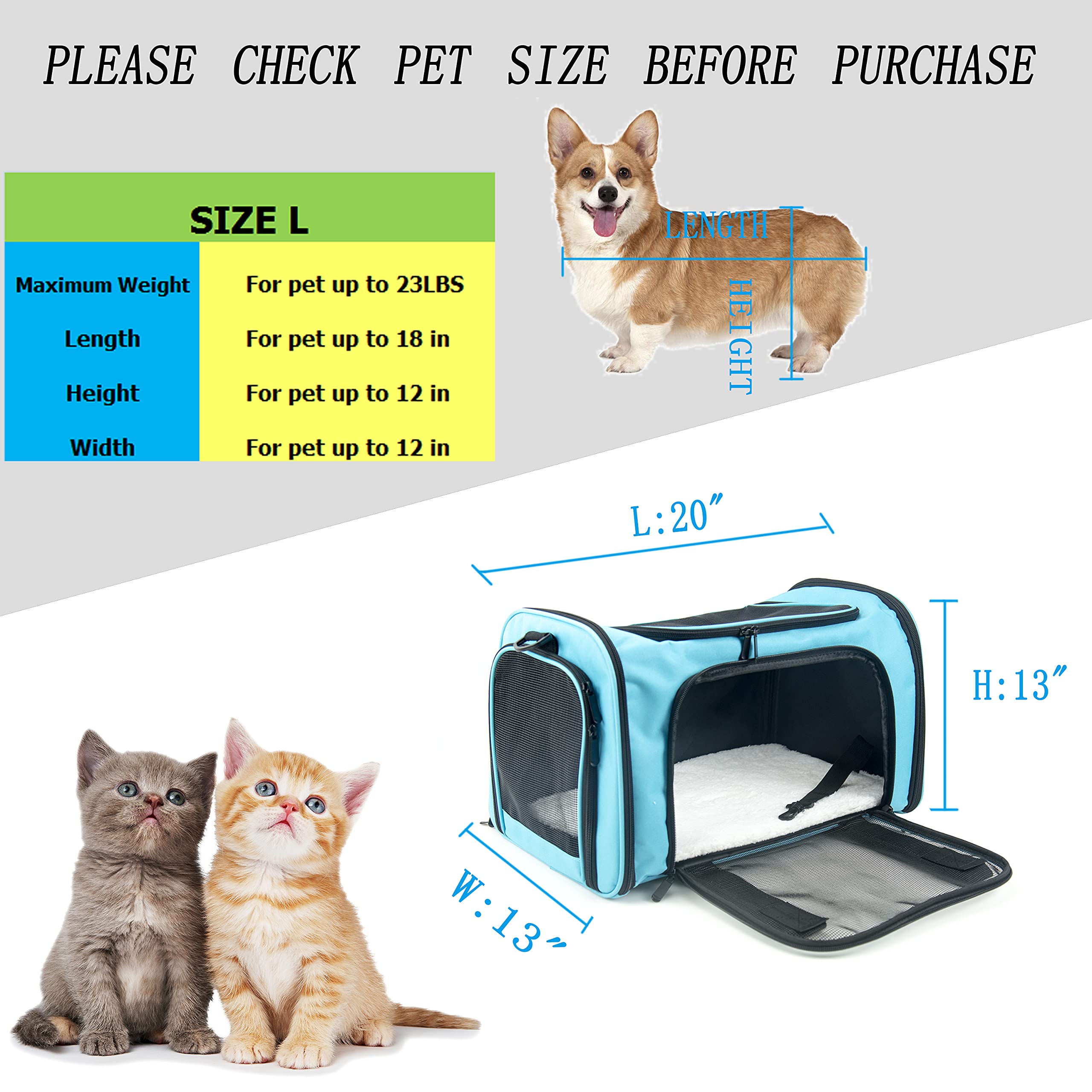 Nextfri Soft Sided Carrier For Small Medium Cats Dogs,Removable Pad Collapsible Travel Pet Carrier Large Blue