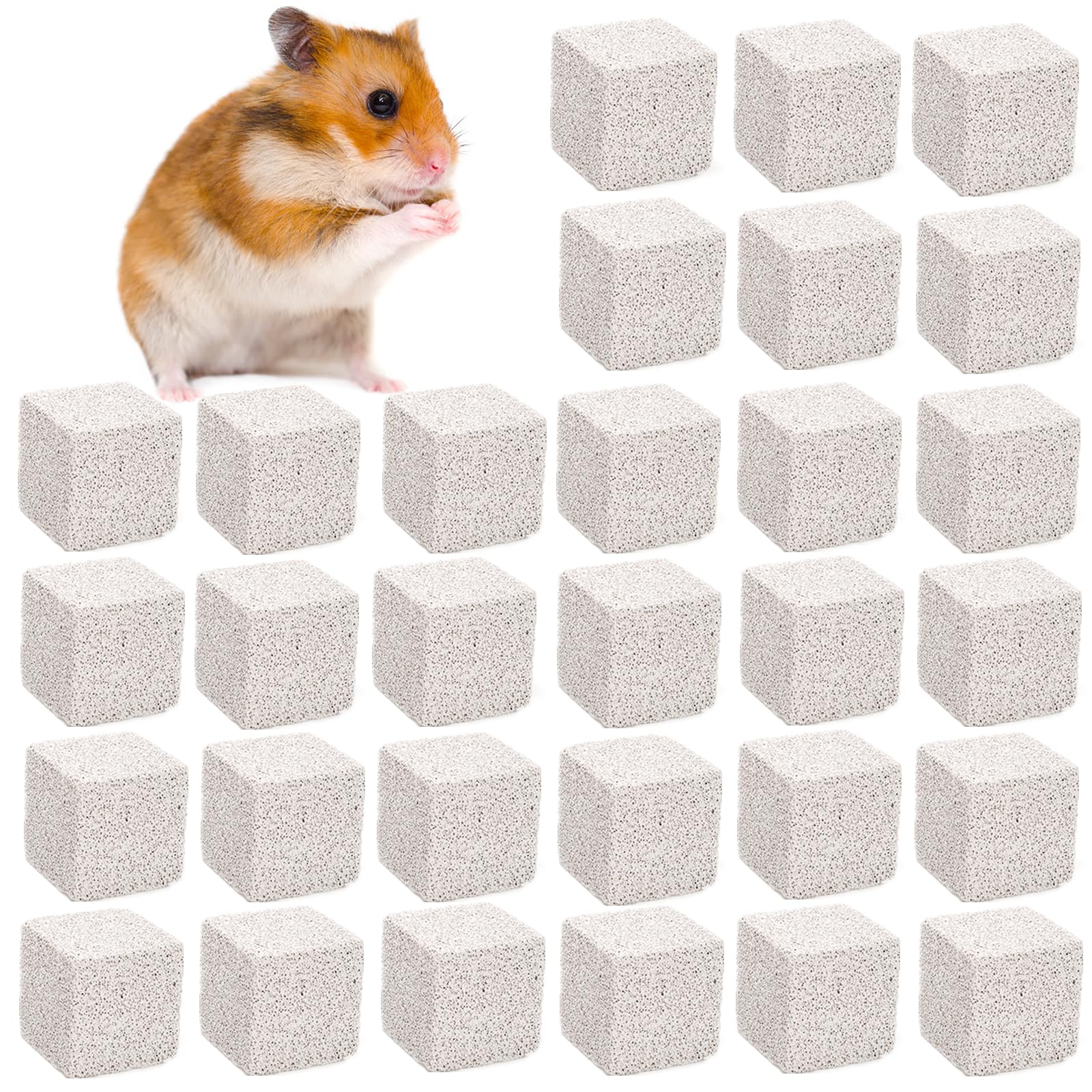 Deayou 30 Pack Small Animal Lava Bites, Hamster Teeth Grinding Block, Bunny Chew Toys, Natural Mineral Calcium Square Stone For 