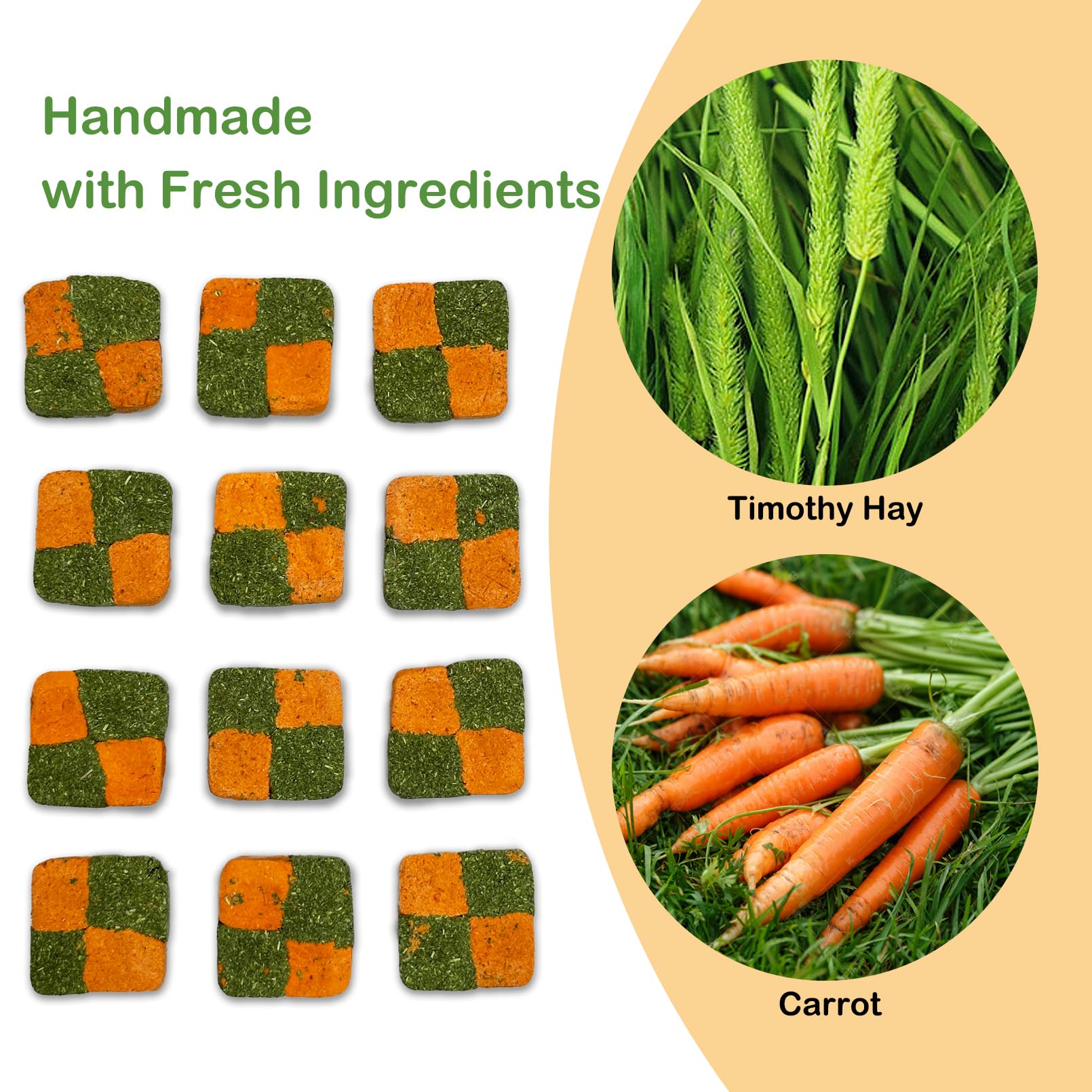 Fhiny 24 Pcs Rabbit Chew Toys, Natural Timothy Hay Carrot Biscuit Handmade Bunny Molar Toys For Teeth Small Animal Snacks For Ra