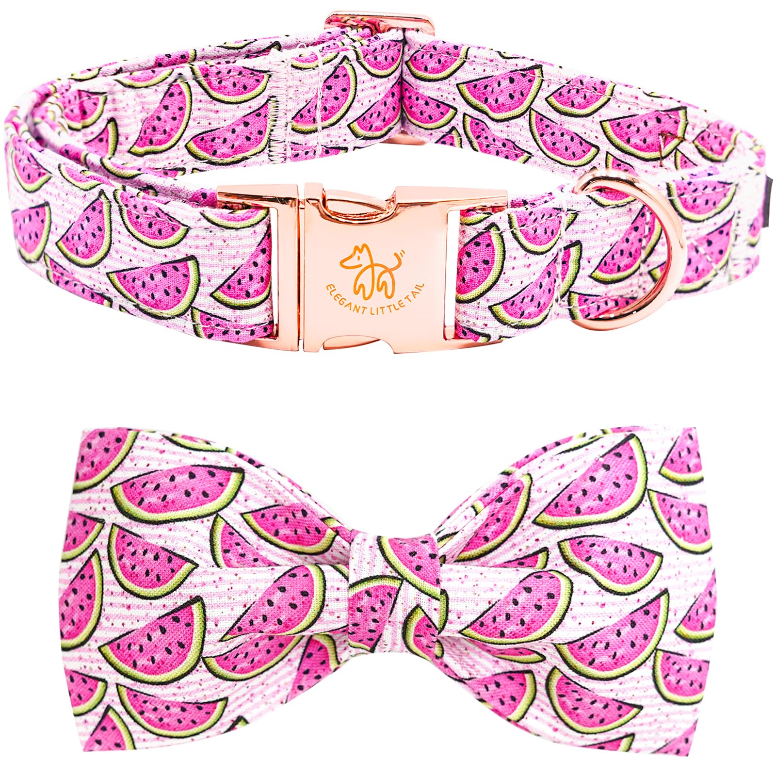 Elegant little tail Dog Collar, Watermelon Print Pet Collar Summer Dog Collar Durable Metal Buckle Dog Collars Cotton Pet Adjust