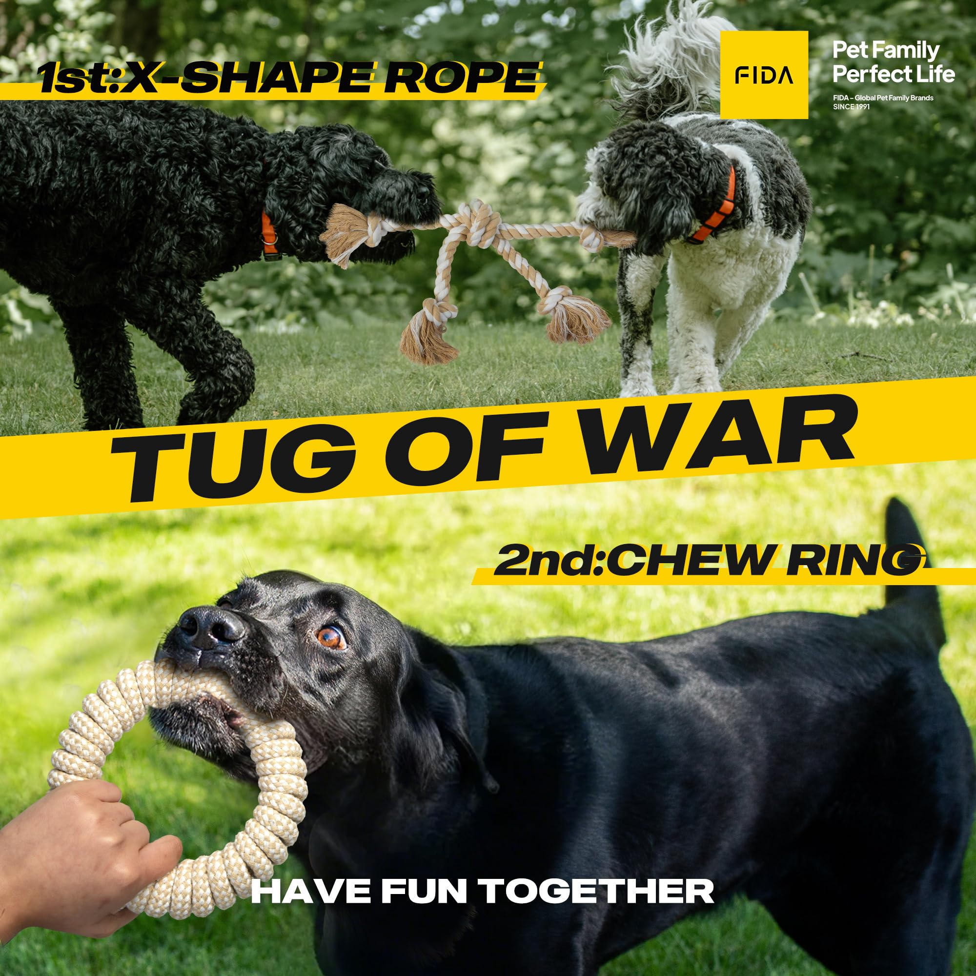 Fida Heavy Duty Dog Rope Toys For Aggressive Chewers 4Pcs Pack - Natural Cotton Dog Chew Toys For Large Dogs, Tug-Of-War & Fetch