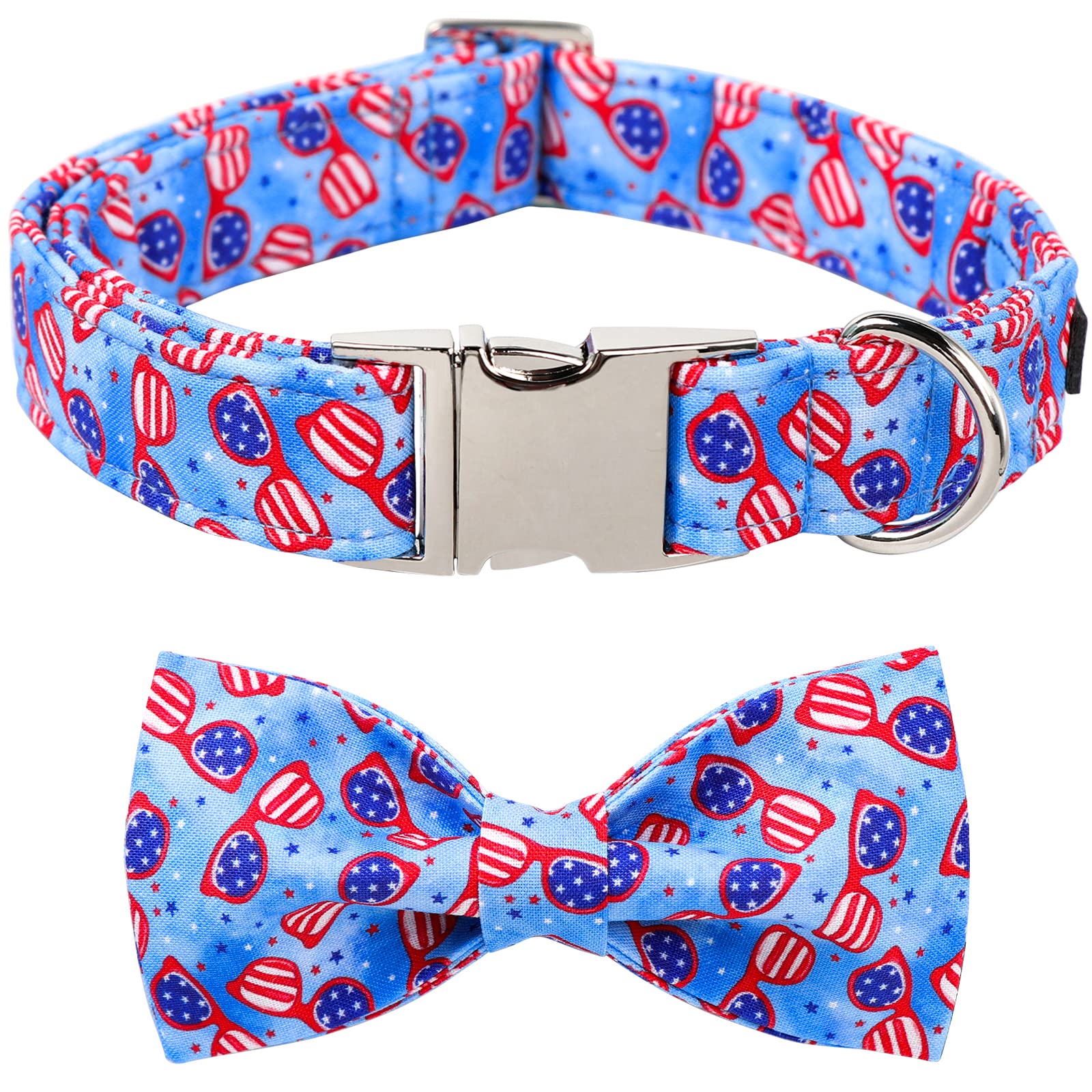 ARING PET American Flag Dog Collar-Cute Summer Patriotic Dog Collar with Bow, Adjustable 4th of July Dog Collars Gifts with Meta