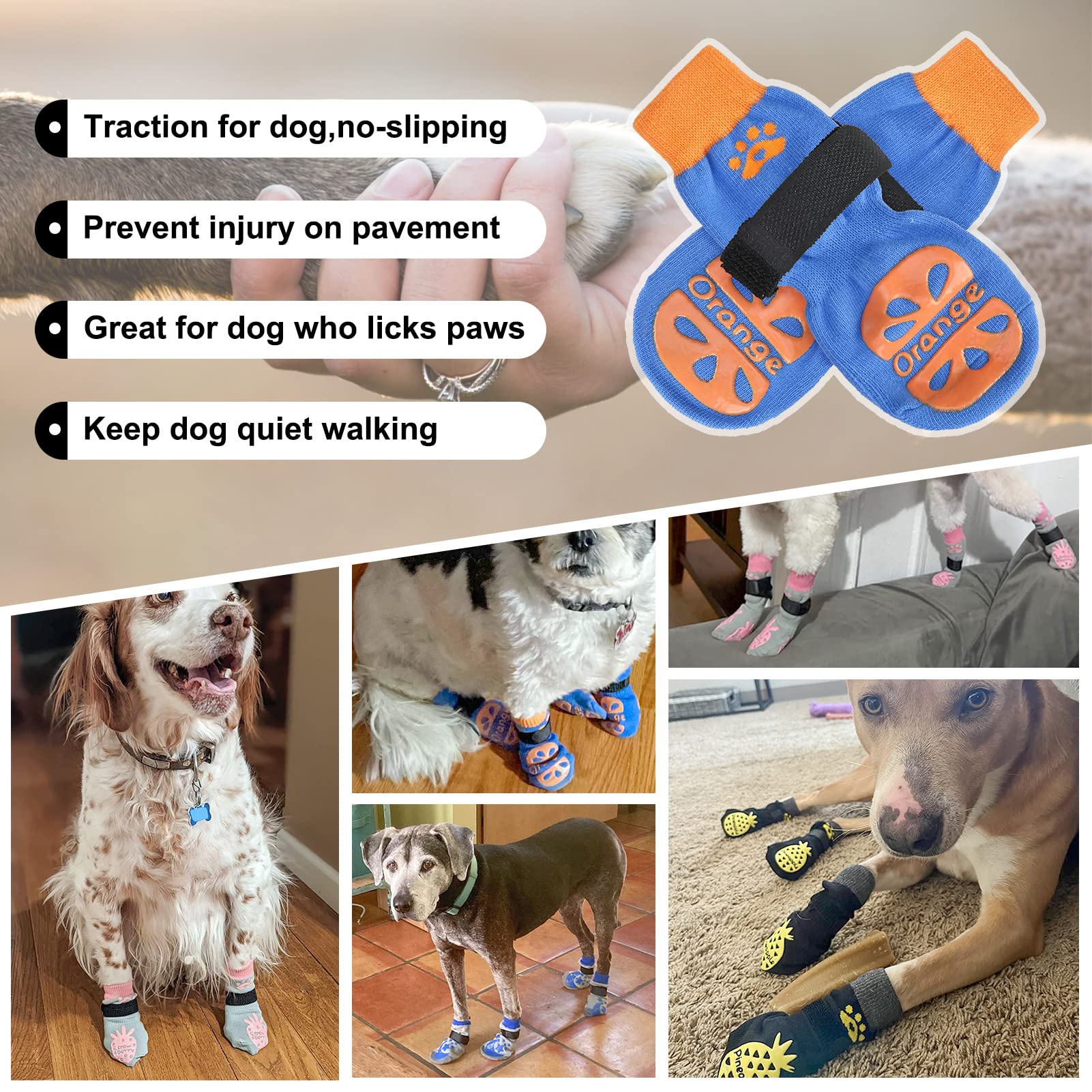 Beautyzoo Non Slip Dog Socks For Small Medium Large Dogs, Grip Dog Paw Protector For Hard Wood Floor Senior Old Dogs,Injury Protection To Prevent Licking 2 Pairs Socks Anti Twist For Hot/Cold Pavement