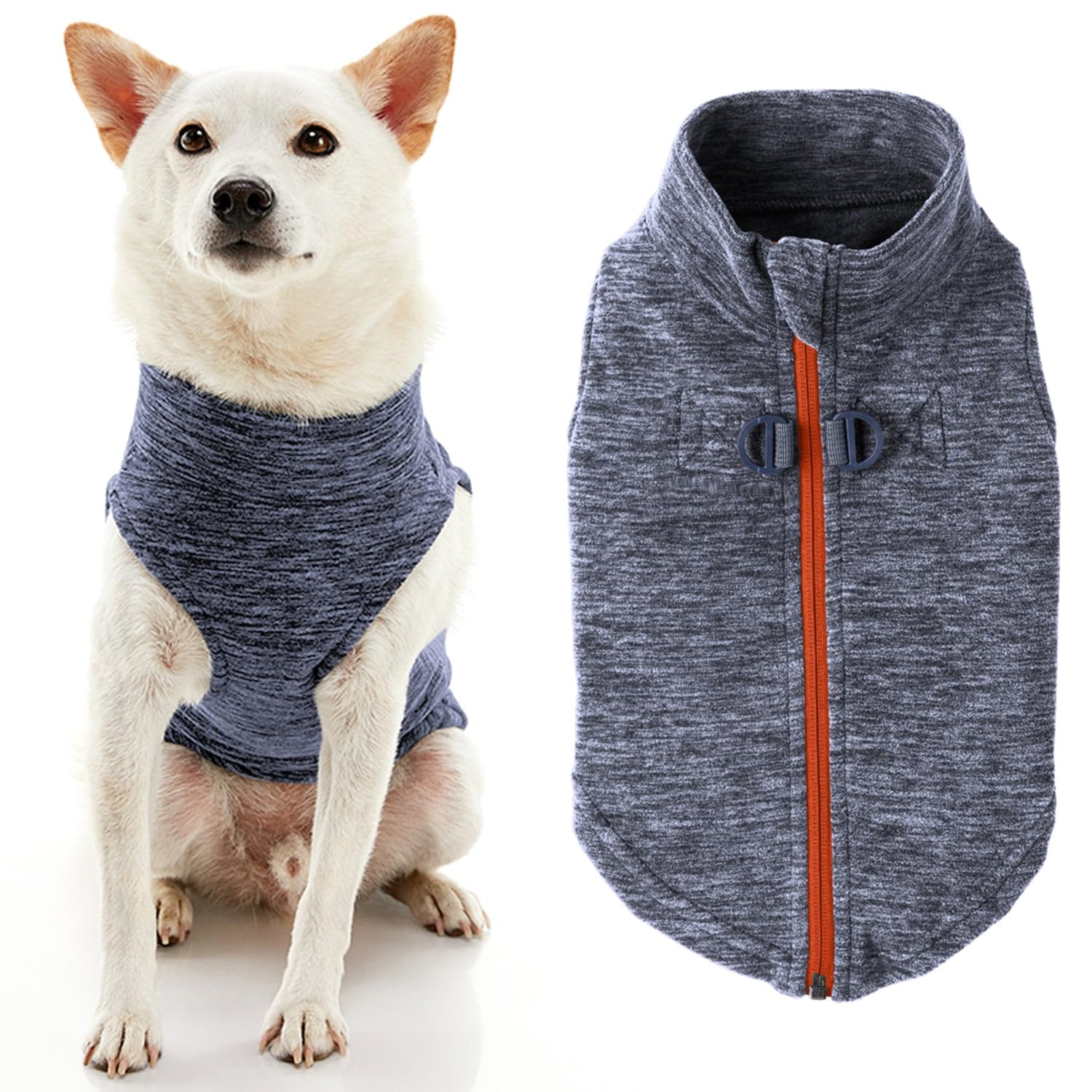 Gooby Zip Up Fleece Dog Sweater - Gray Wash, X-Large - Warm Pullover Fleece Step-In Dog Jacket With Dual D Ring Leash - Winter Small Dog Sweater - Dog Clothes For Small Dogs Boy And Medium Dogs