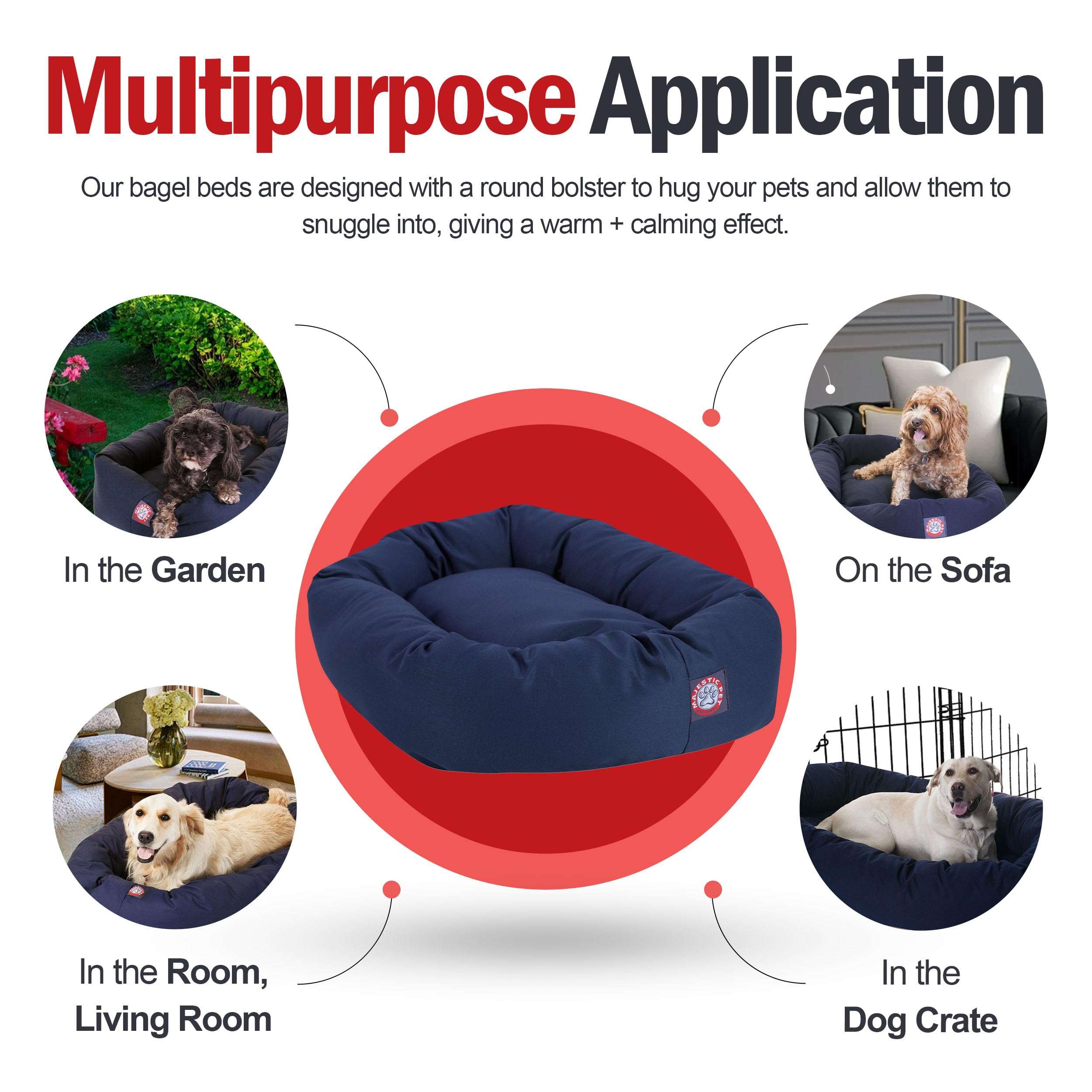 Majestic Pet 52 Inch Bagel Calming Dog Bed Washable – Cozy Soft Round Dog Bed With Spine Support For Dogs To Rest Their Head - Fluffy Donut Dog Bed 52X35X11 (Inch) - Round Pet Bed X-Large – Blue
