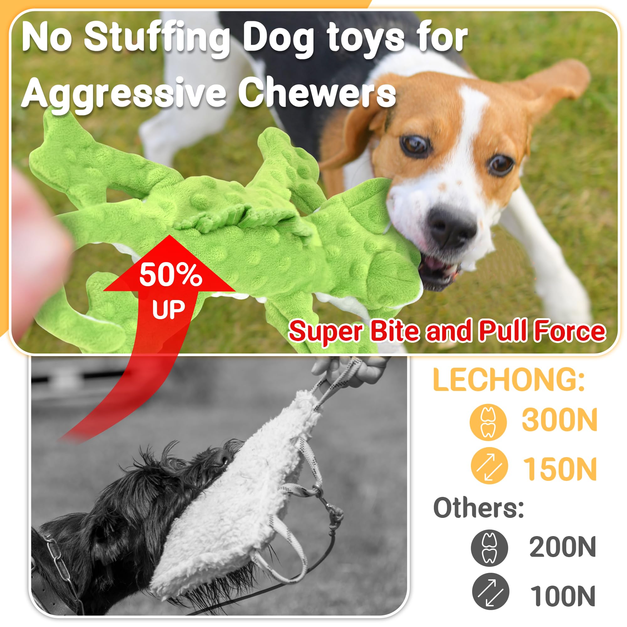 LECHONG No Stuffing Squeaky Dog Toys for Aggressive Chewers, 5-Pack, Multi-Color, Durable Bubble Plush and Mesh Fabric