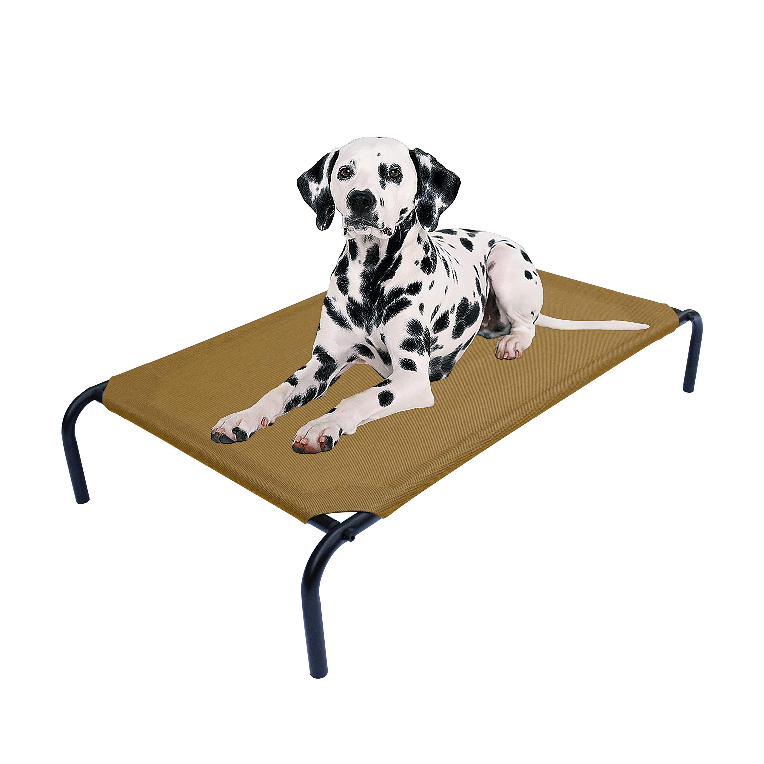 Phyex Heavy Duty Steel-Framed Portable Elevated Pet Bed, Elevated Cooling Pet Cot, 43.5' L X 25.5' W X 7.8' H(M, Brown)