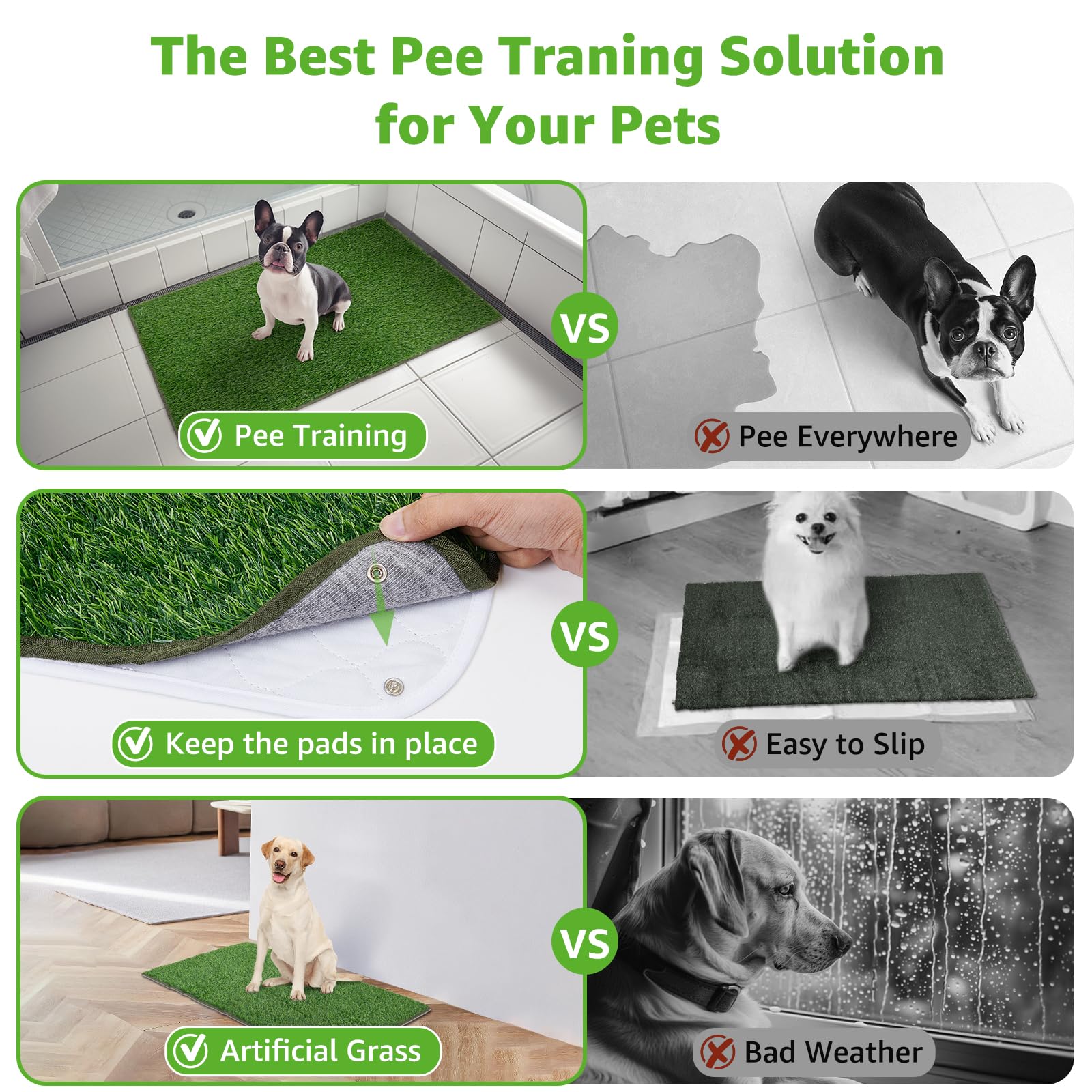 Pick For Life Dog Grass Mat With Pee Pad,Artificial Indoor Grass Potty Training Pads For Dogs Doggies Washable,Reusable Puppy Pa