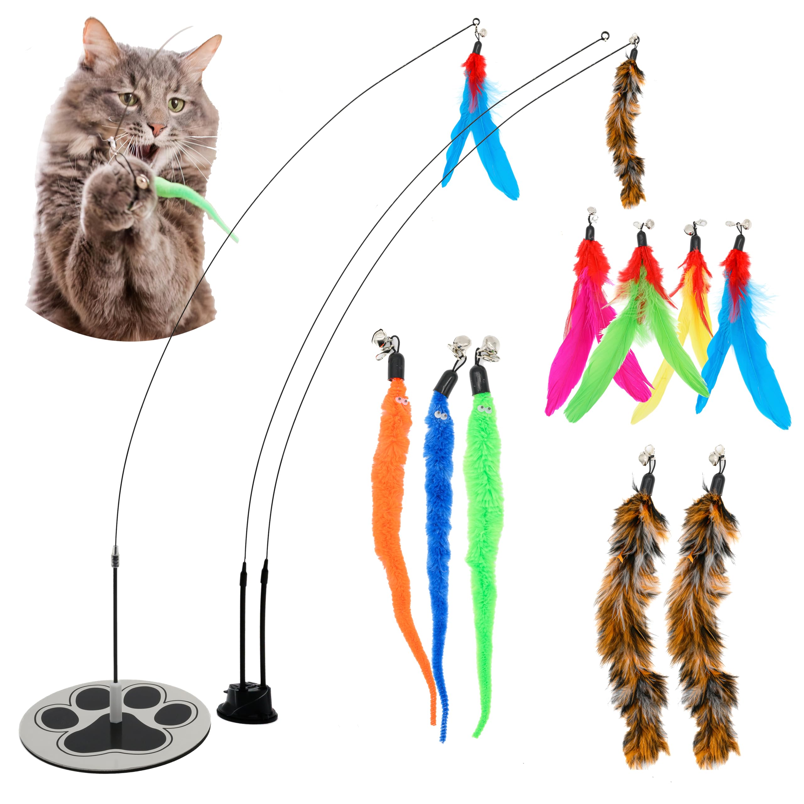 Gadgetsology Suction Cup Cat Toys For Indoor Cats Interactive Suction Cup Cat Wand Toy Feather Teaser For Indoor Cats & Kittens 