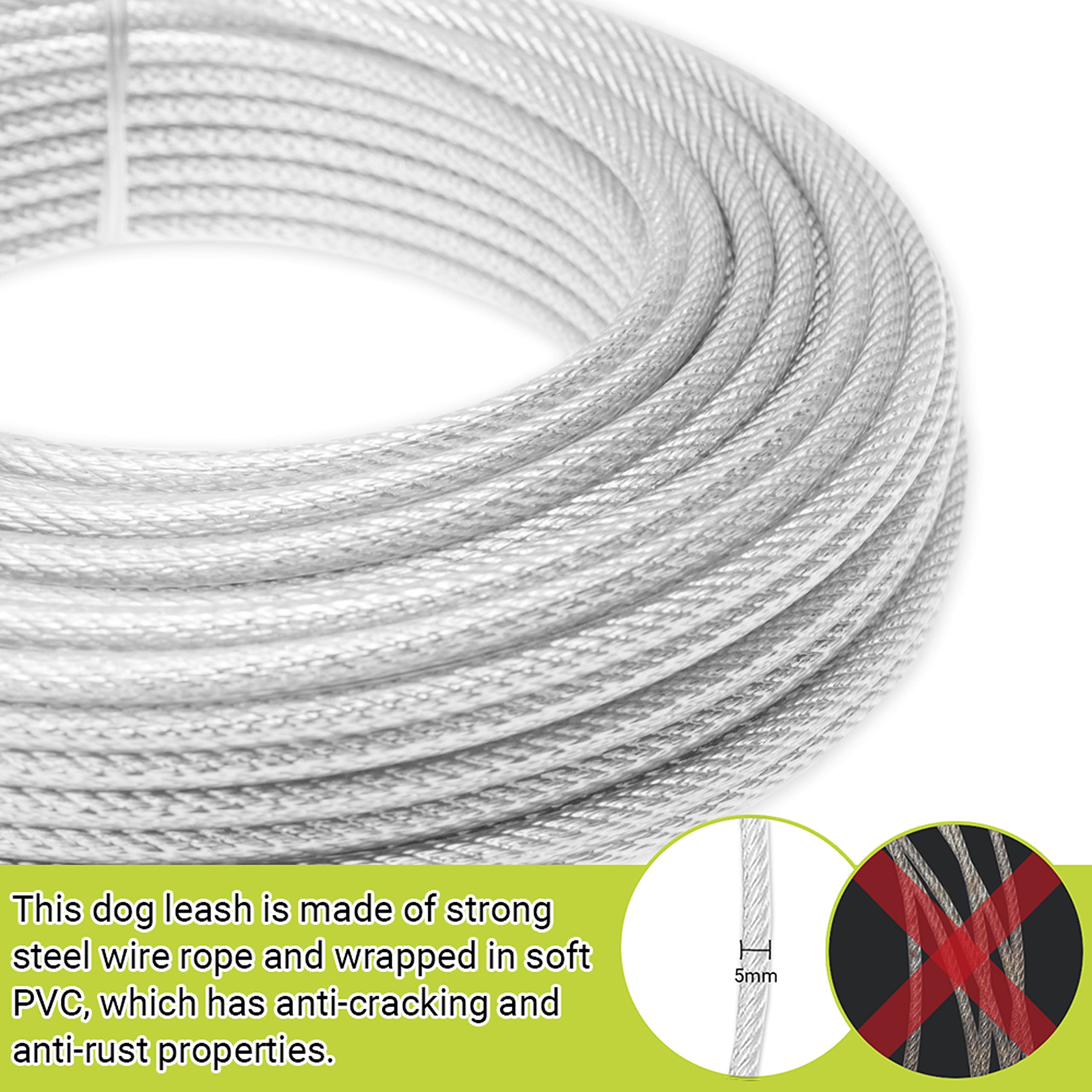 Dog Tie Out Cable - 100 Ft Long Dog Cable With 10 Ft Run Cable For Yard Training Running Camping Hiking Outdooor - Heavy Duty Chew Proof Lead Leash With Buffer Spring For Small Medium Large Dog