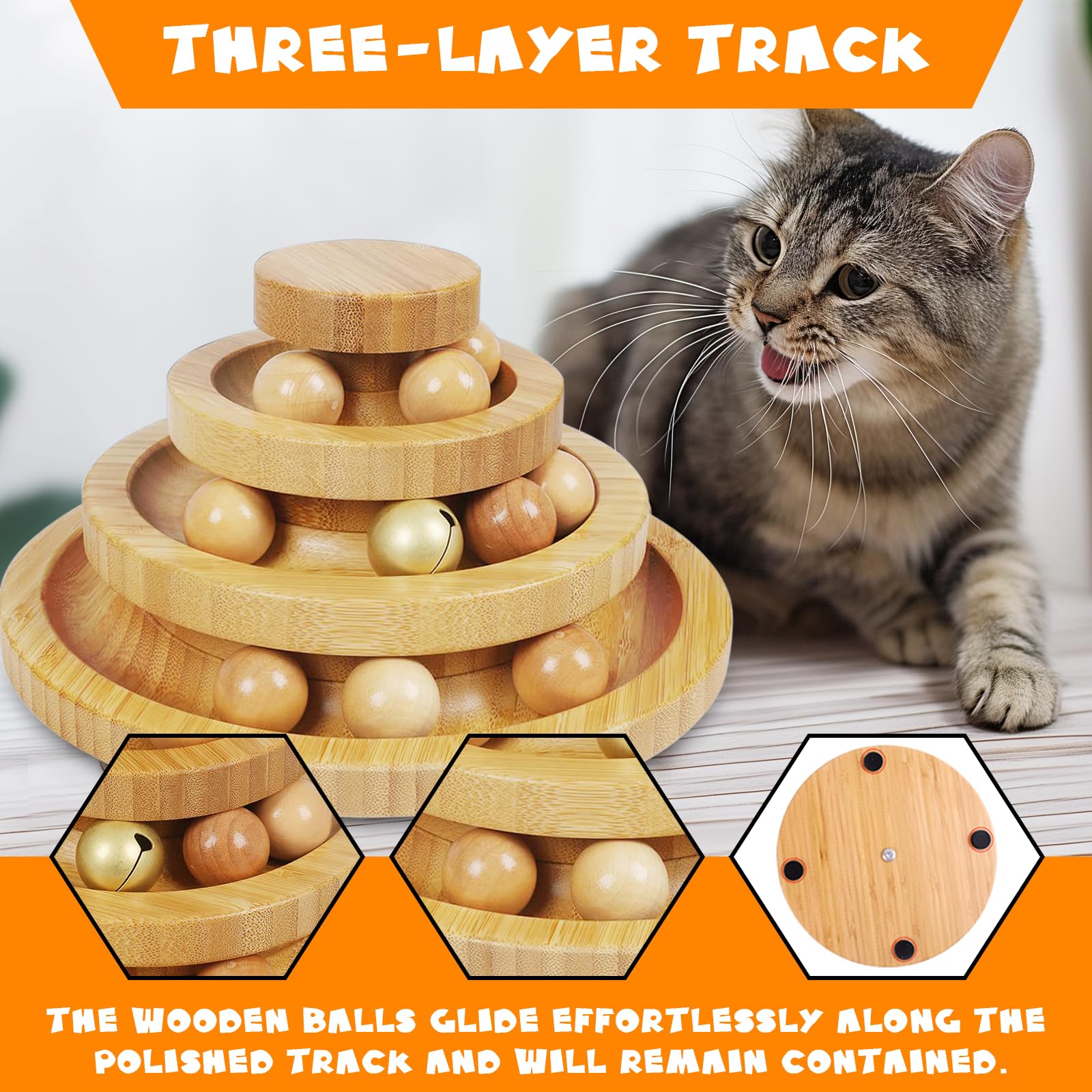Doogcat Cat Ball Track - 3-Level Cat Ball Tower With 9 Removable Balls For Interactive Play And Mental, Physical Exercise - Larg