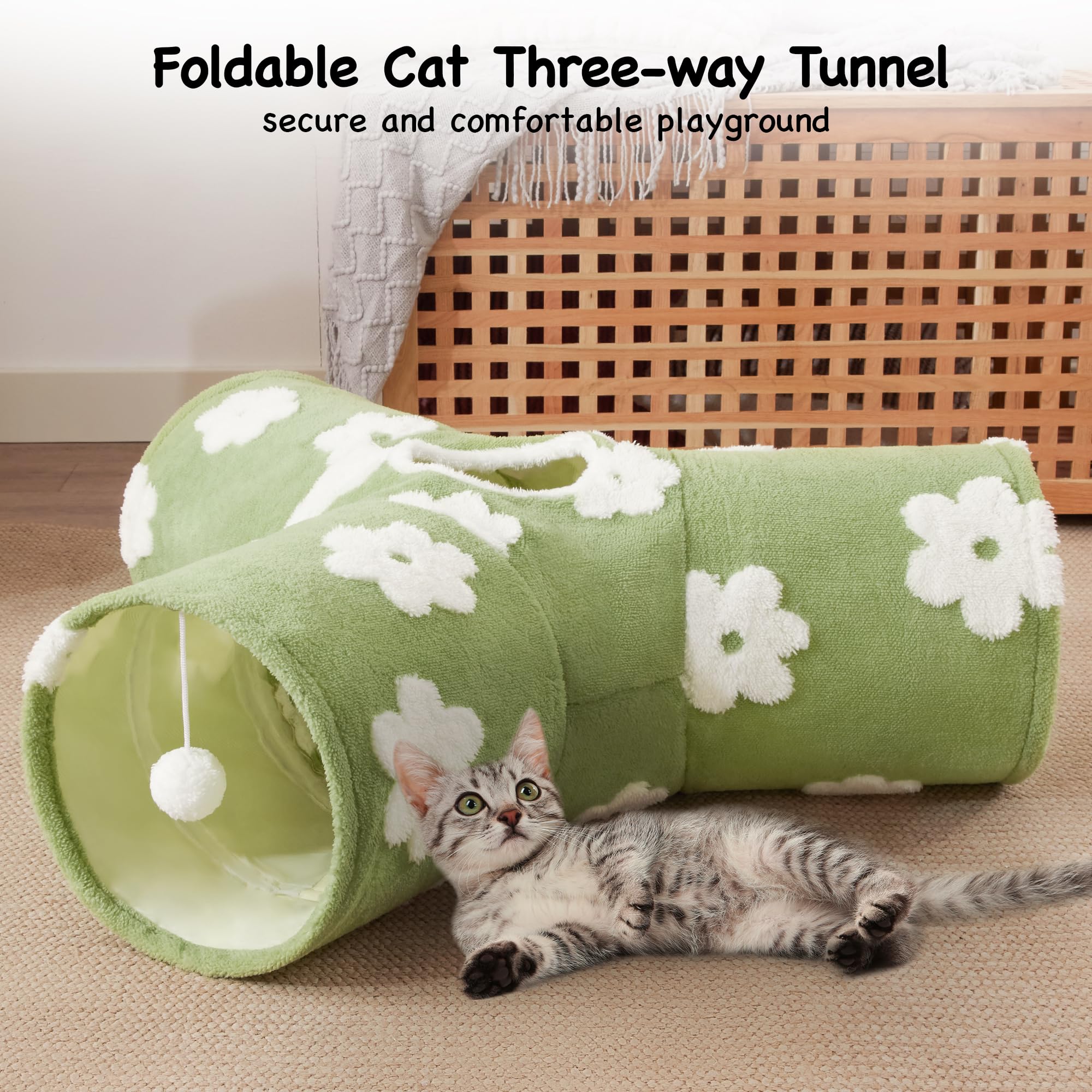 Tempcore Flannel Pet Cat Tunnel Tube Cat Toys 3 Way Collapsible, Cat Tunnels For Indoor Cats,Kitty Tunnel Bored Pet Toys Peek Ho