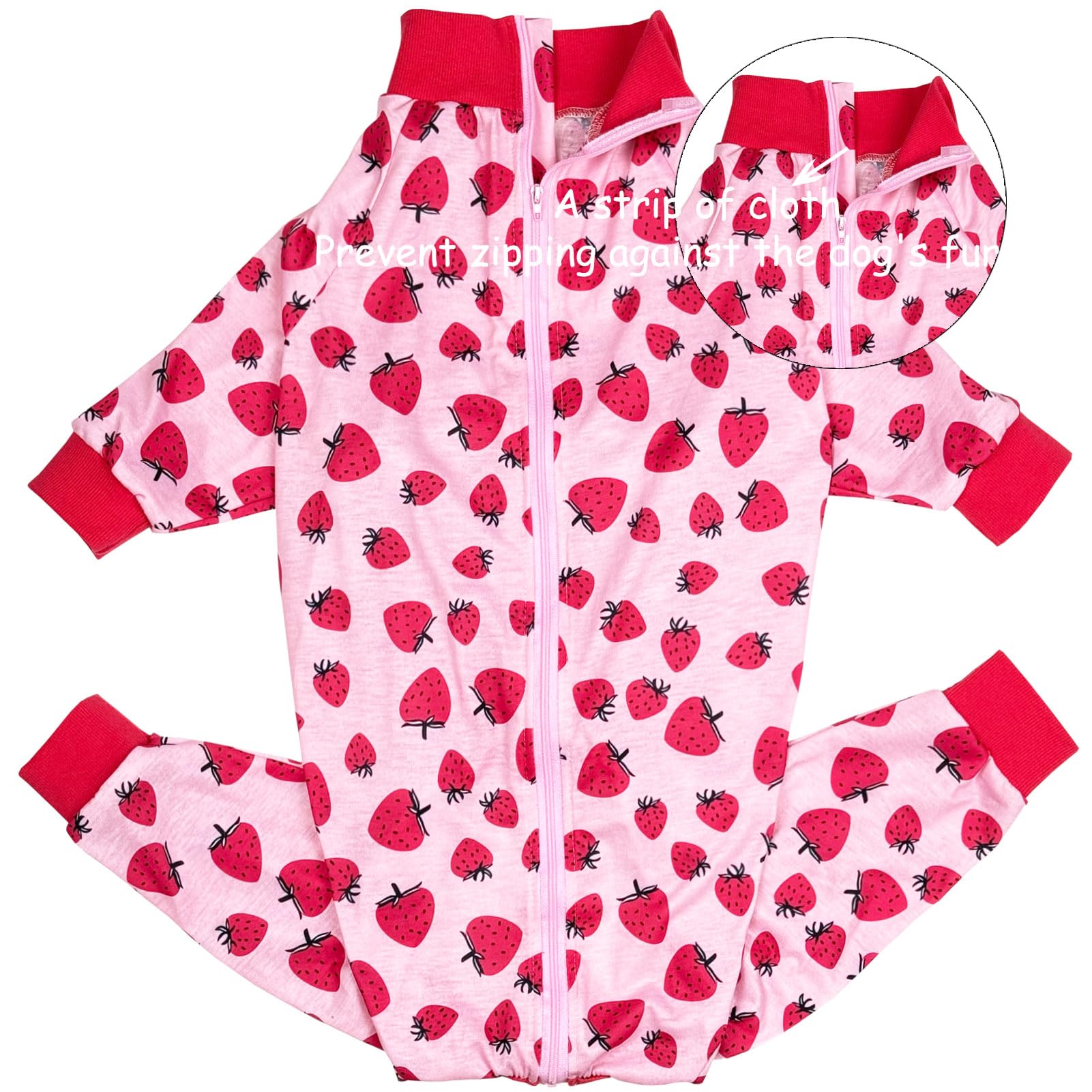 D.E.E Dog Pajamas Large Cotton Dog Clothes Warm And Comfortable Lightweight Jumpsuits Prevent Licking Wound (Zipstrawberry, 2Xl)