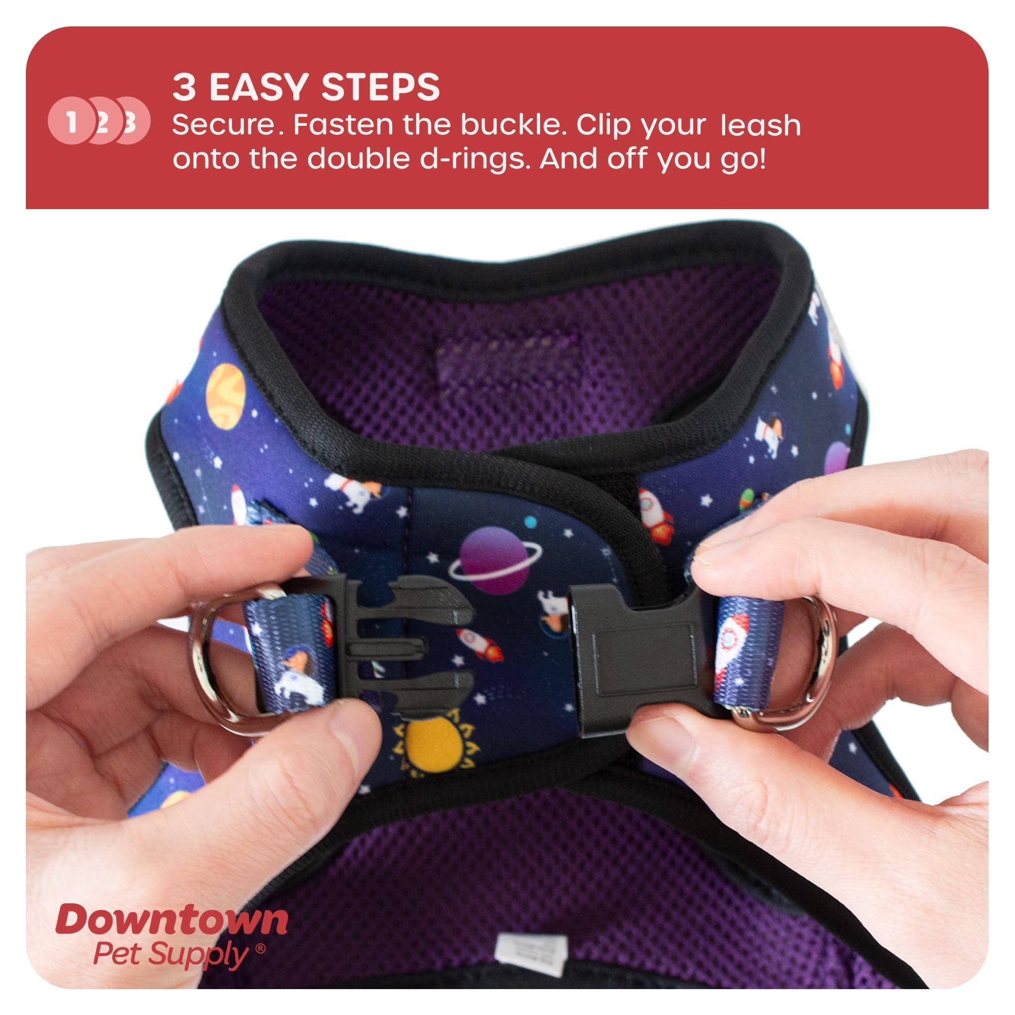 Downtown Pet Supply Step In Dog Harness For Small Dogs No Pull, X-Small, Space - Adjustable Harness With Padded Mesh Fabric And