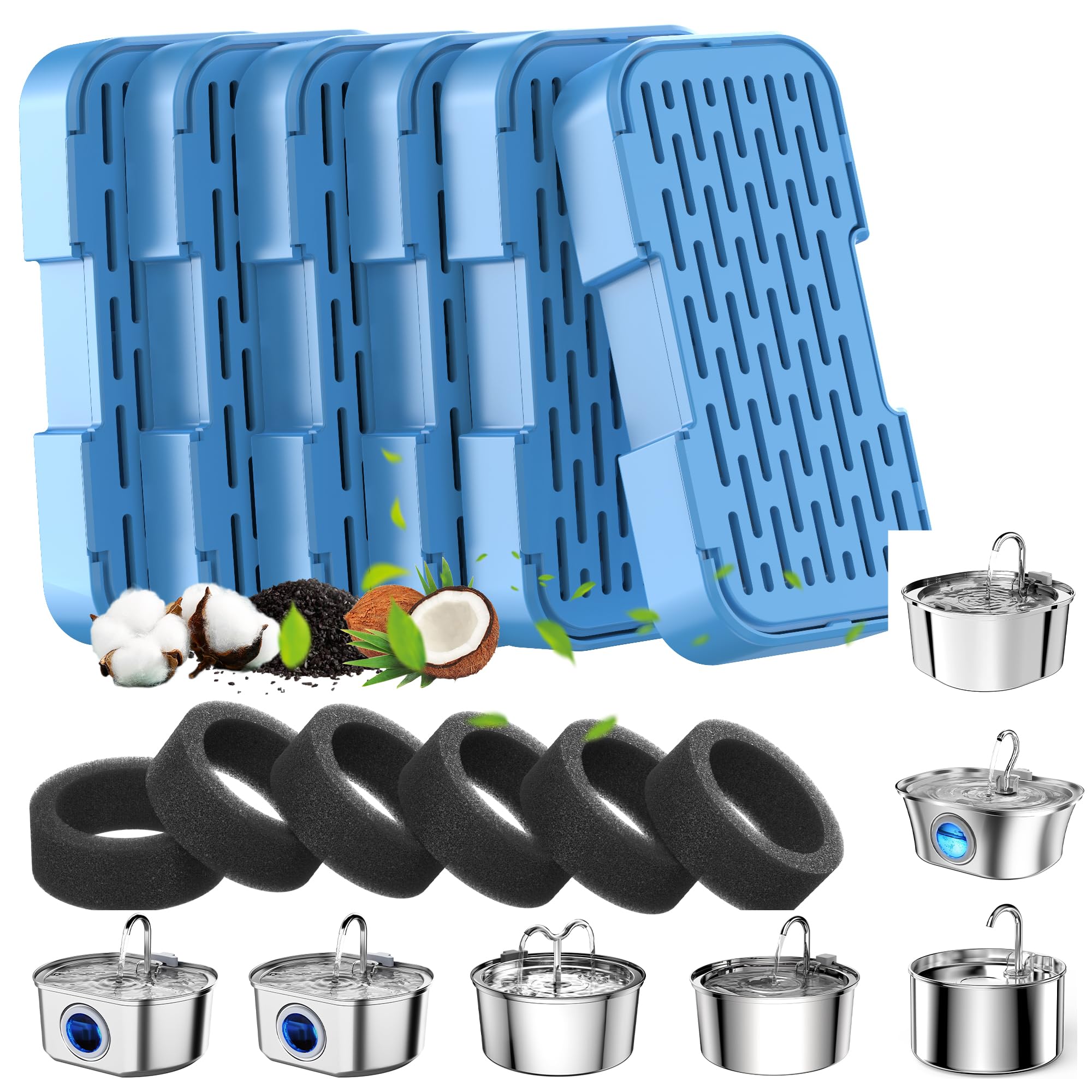 Aoogitf Official Cat Water Fountain Filters, 16 Packs(8 Filters + 8 Sponges) Cat Fountain Replacement Filters For Aoogitf Cat Fo