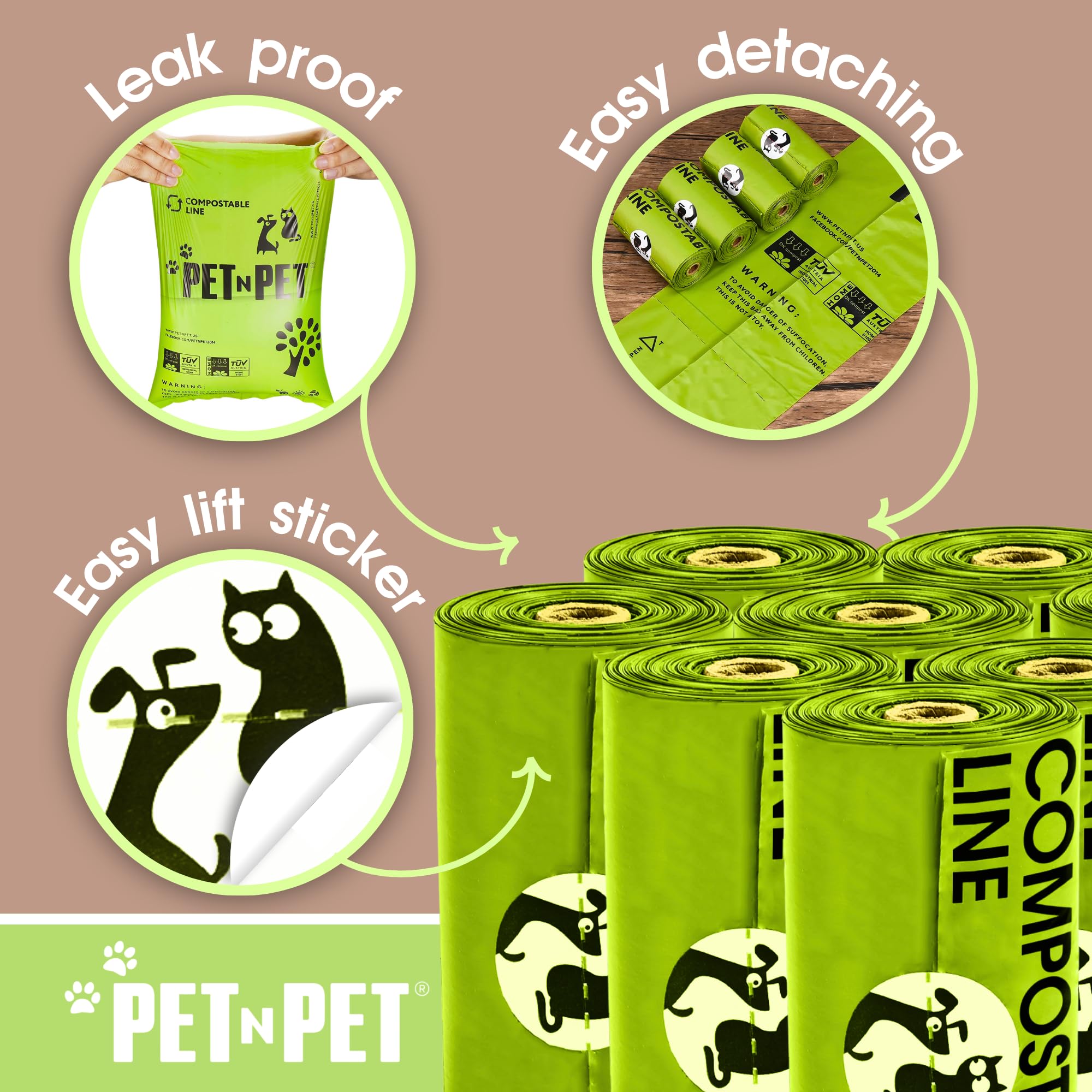 Pet N Pet Poop Bags For Dogs, 240 Counts Compostable Dog Poop Bags Rolls, Dog Bags For Poop, Thick Dog Poop Bag Rolls, Doggy Poop Bags, 100% Leak-Proof Easy To Use Pet Poop Bags