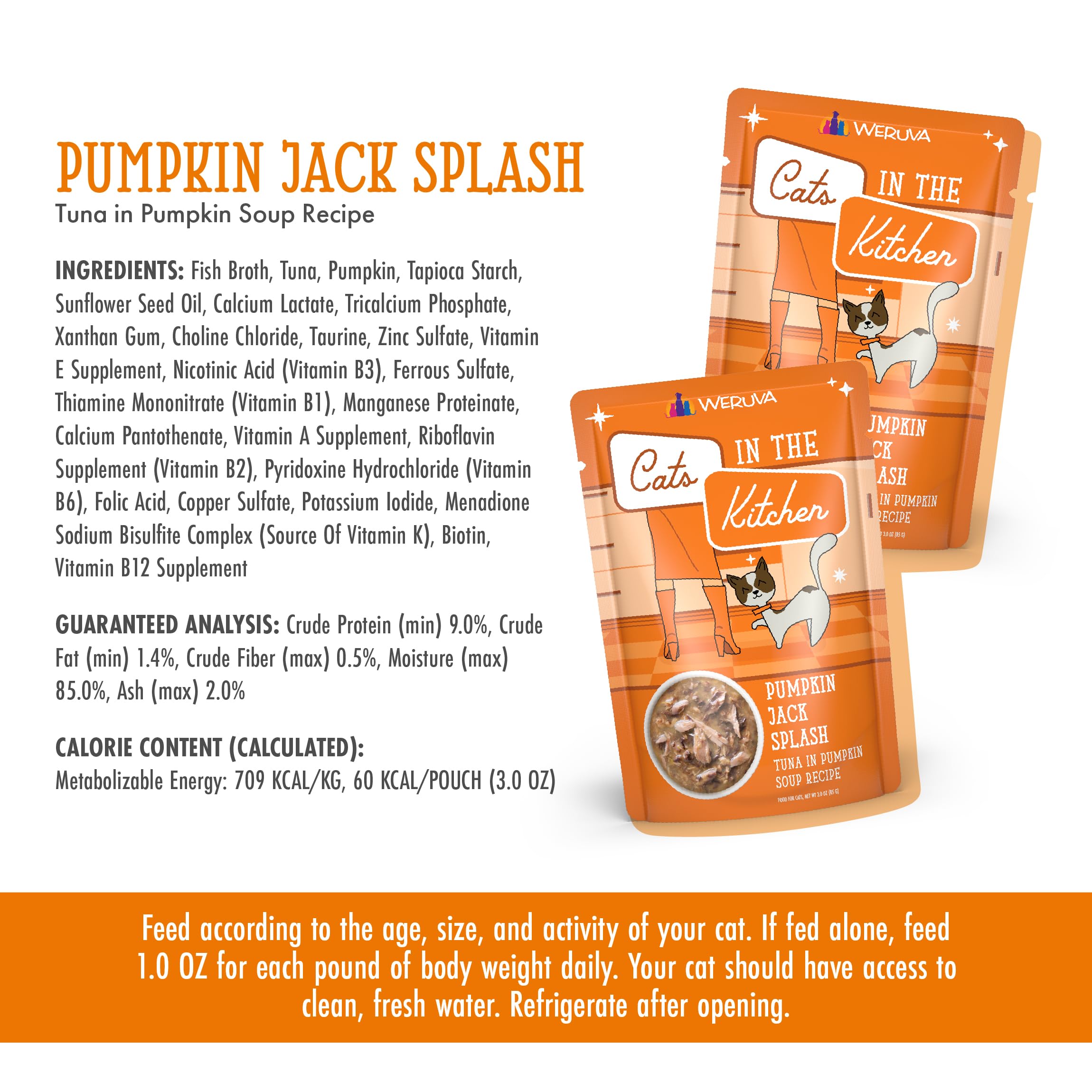 Weruva Cats in The Kitchen, Pumpkin Jack Splash with Tuna in Pumpkin Soup Cat Food, 3oz Pouch (Pack of 12)