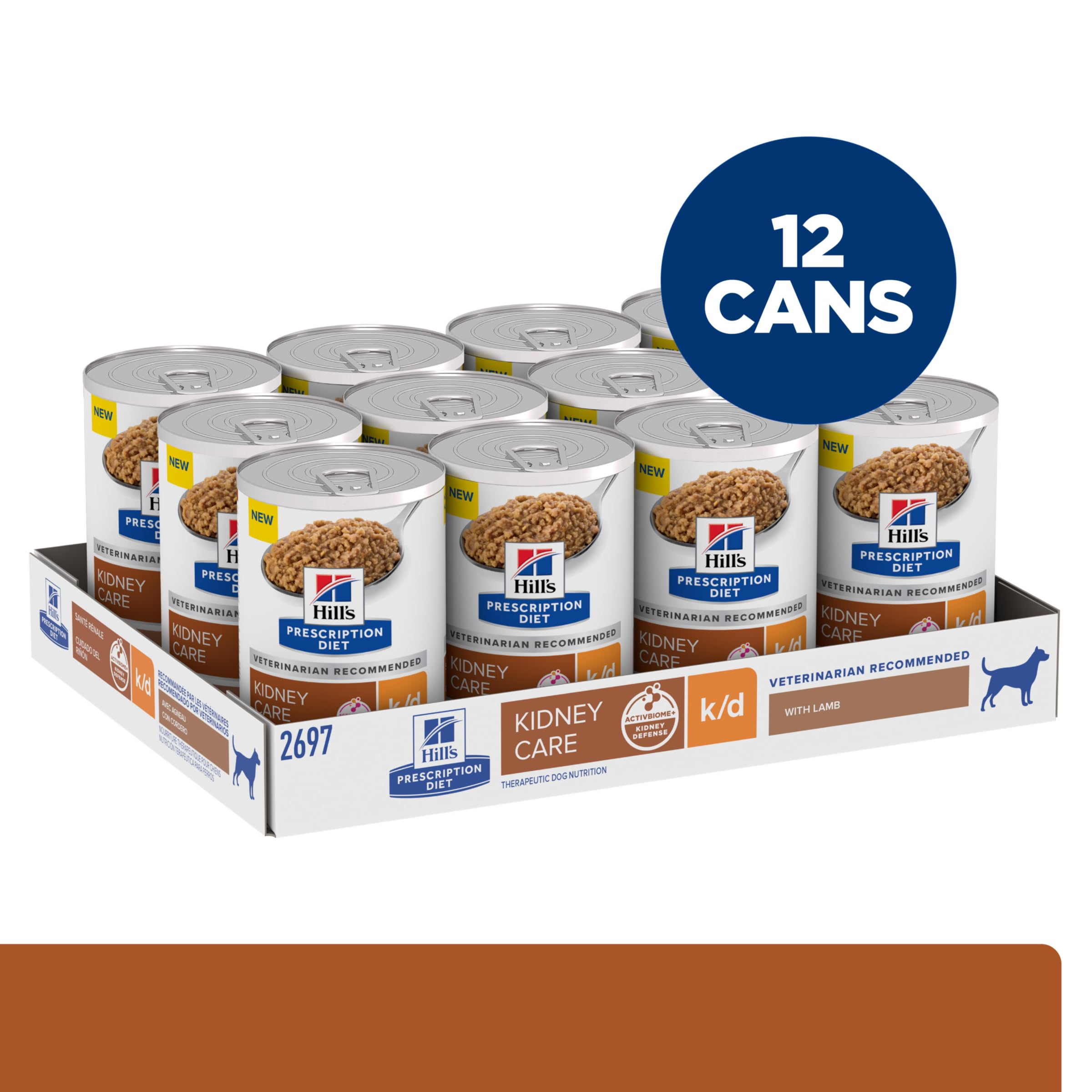 Hills Prescription Diet k/d Kidney Care with Lamb Wet Dog Food, Veterinary Diet, 13 oz. Cans, 12-Pack