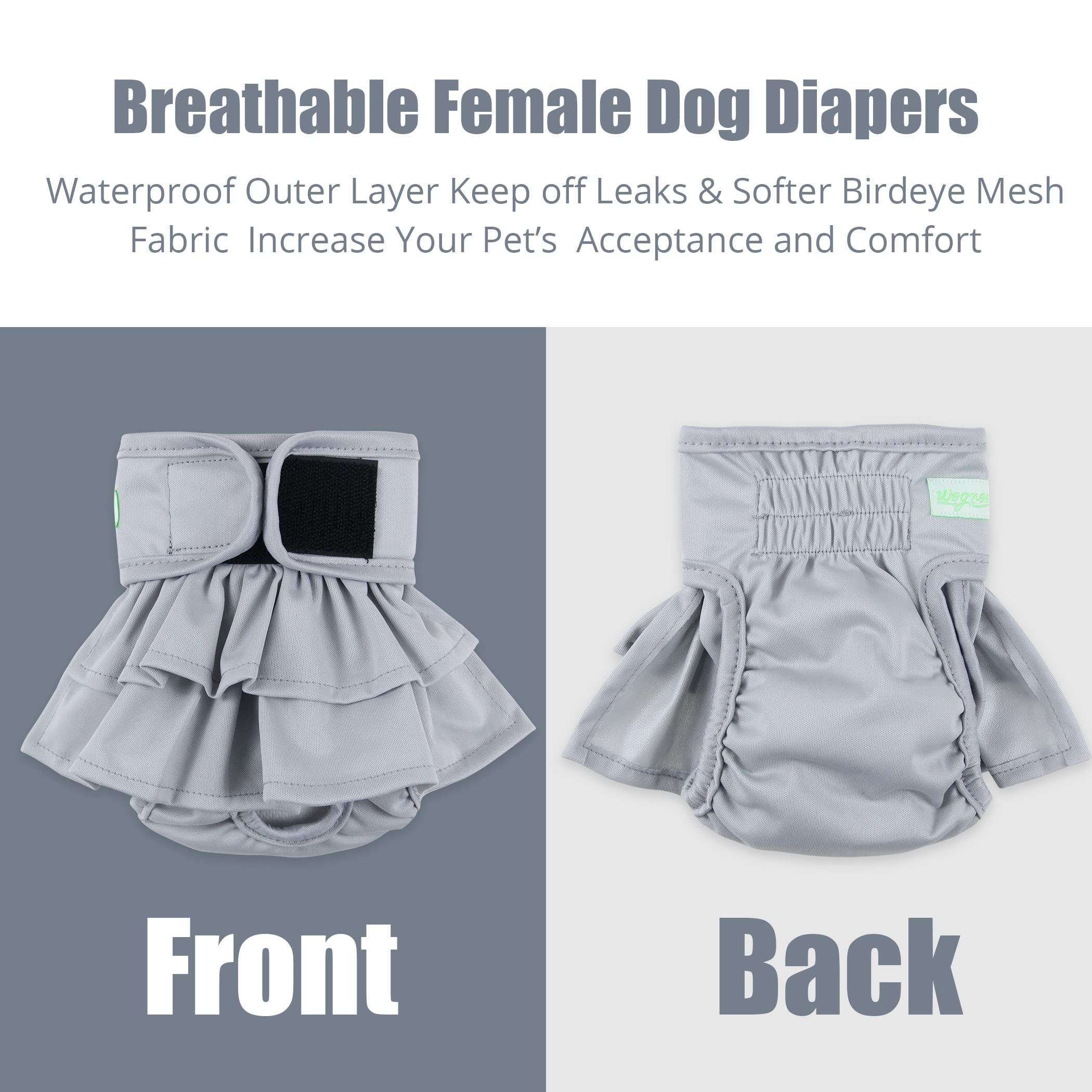 Wegreeco Female Dog Diapers (3 Pack), Highly Absorbent, Washable, Small Medium Large Size (Morandi, Small)
