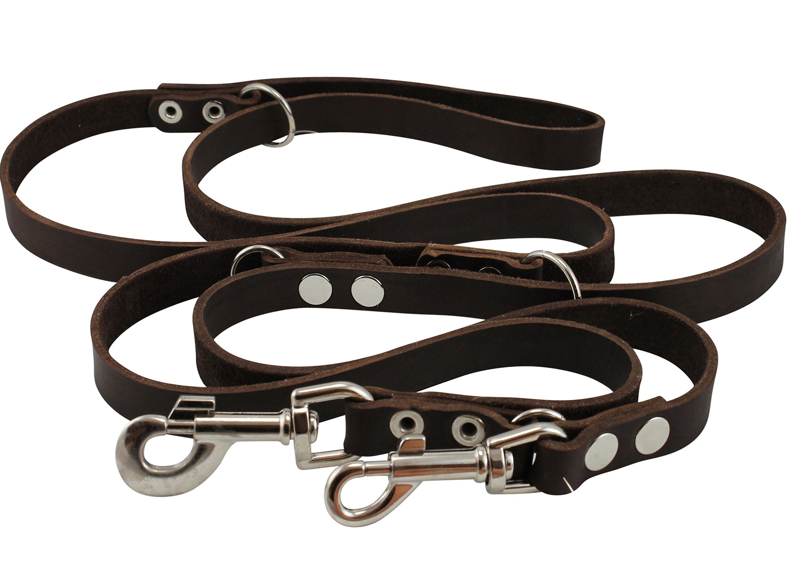 Brown 6 Way European Multifunctional Leather Dog Leash, Adjustable Schutzhund Lead 49'-94' Long, 3/4' Wide (18 Mm) Large
