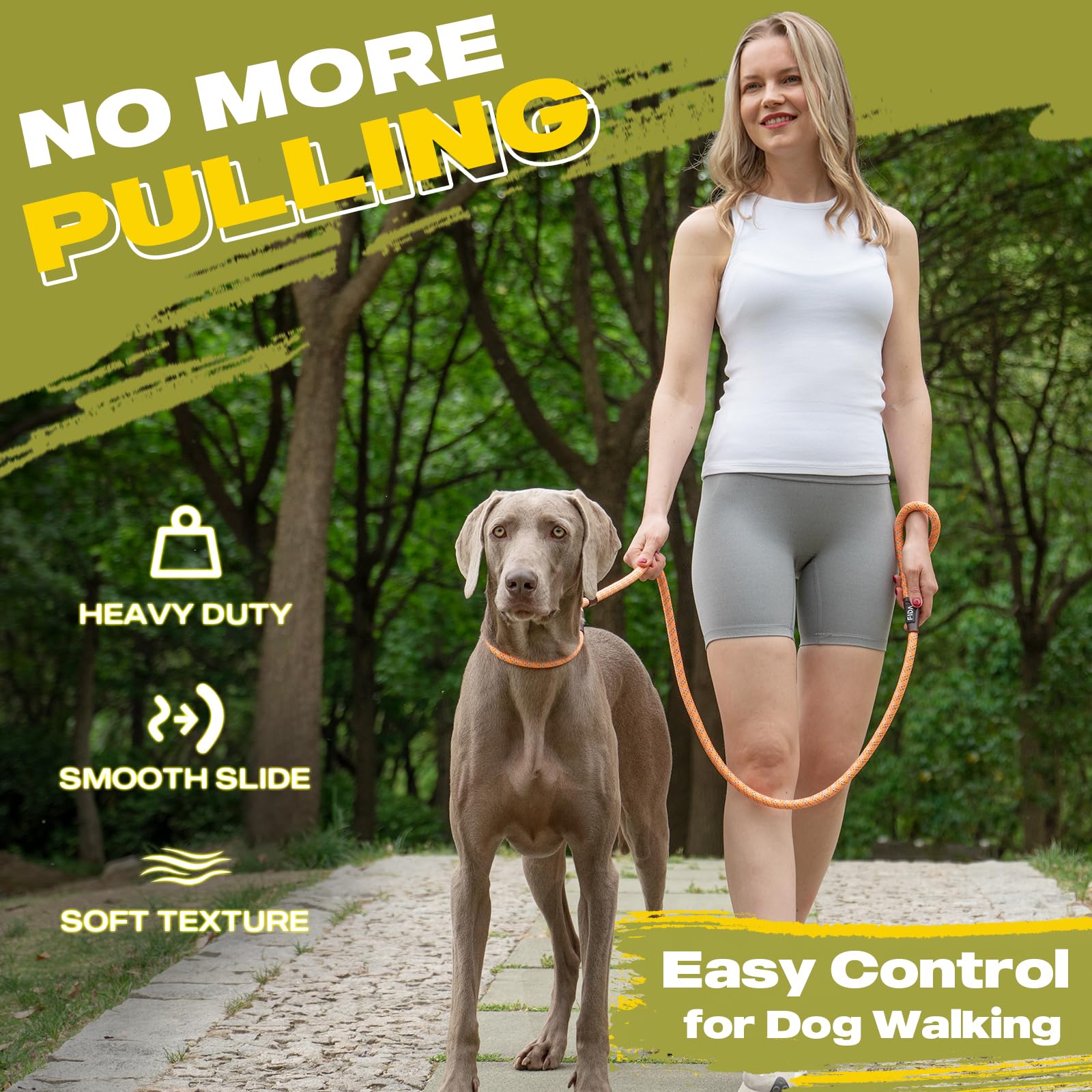 Fida Slip Leads For Dogs, 4 Ft X 1/2' Dog Leash Heavy Duty Comfortable Strong Rope Leash For Large, Medium Dogs, No Pull Pet Tr