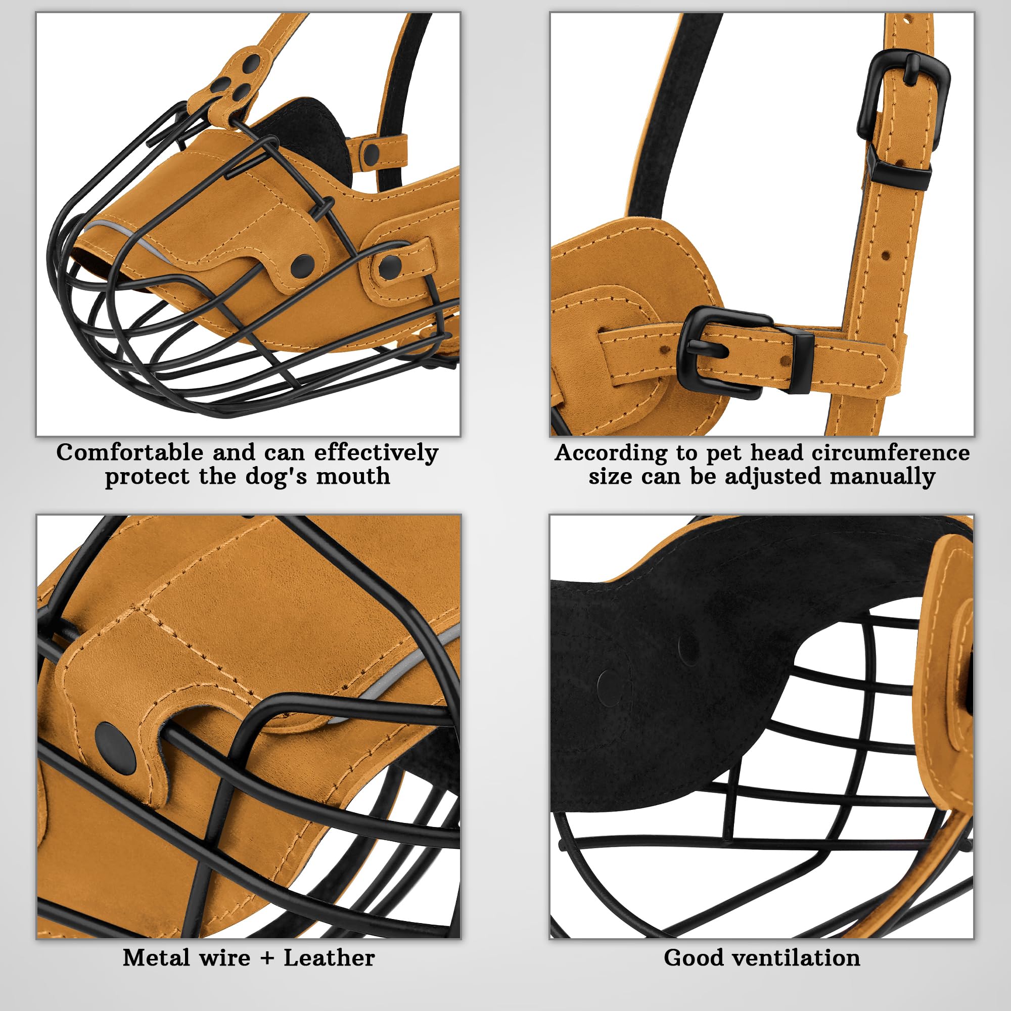 Oopsdoggy Metal Pitbull Dog Muzzle Reflective Leather Mask Secure Wire Basket Muzzle For Large Sized Dogs Amstaff Soft Cage Muzz