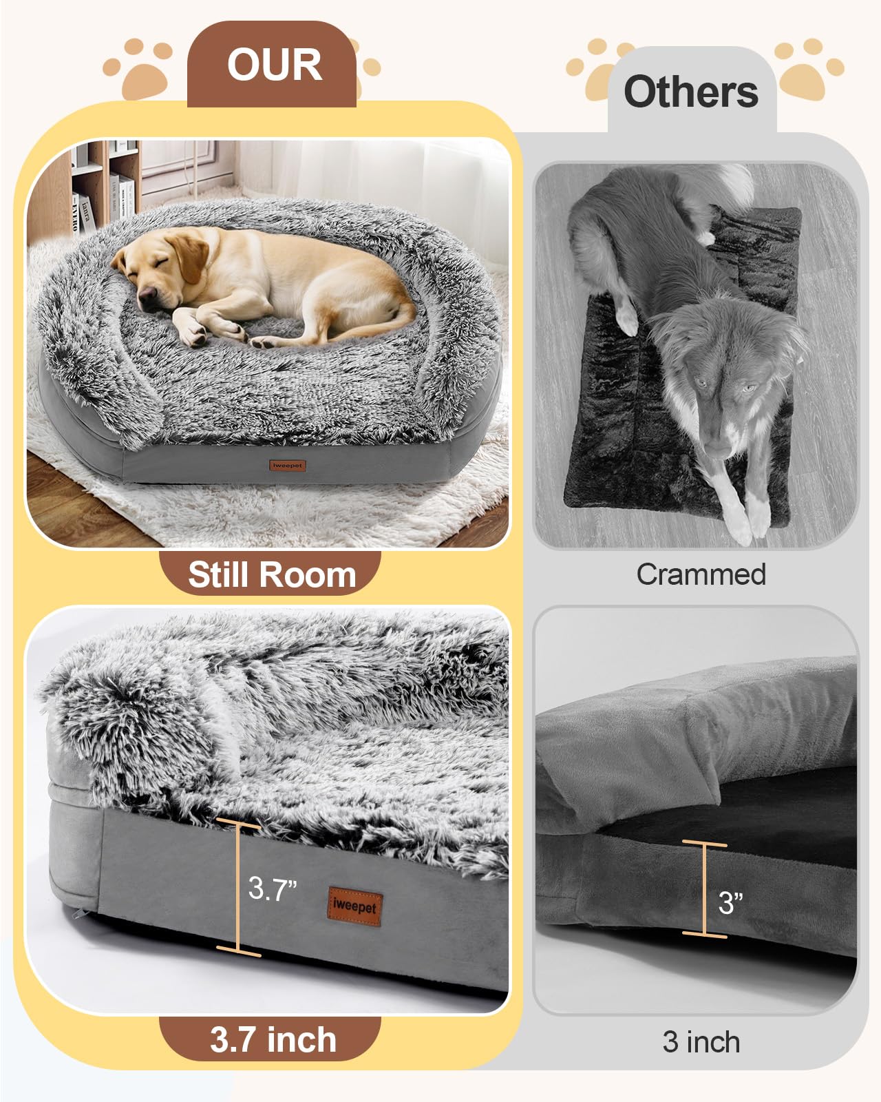 iweepet Dog Beds for Jumbo Dogs, 47.5x35x7.6, Removable and Washable Cover, Raised Reboundable Edges, Non Slip Bottom, Extra Big