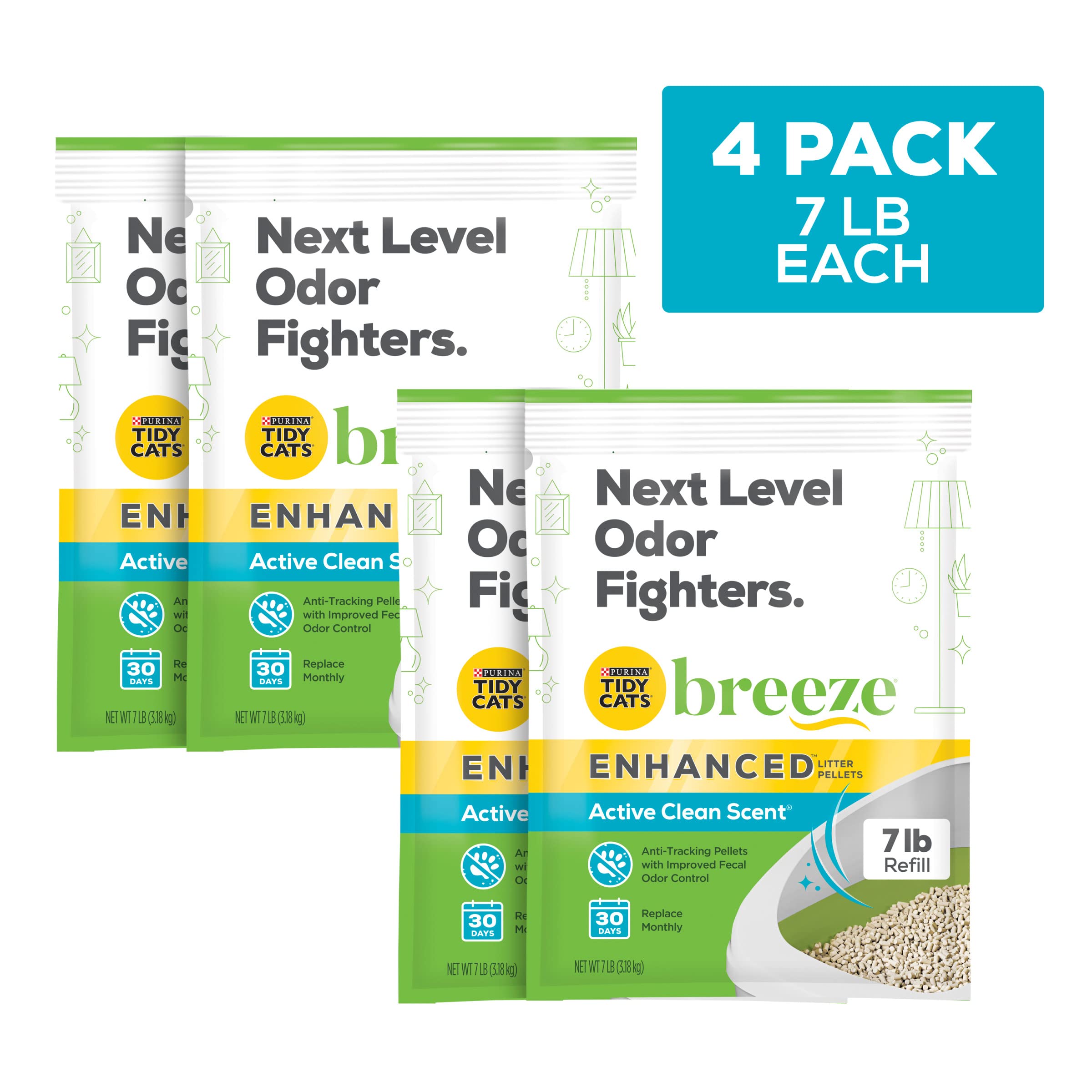 Purina Tidy Cats Scented Litter Pellets, Breeze Enhanced Refill Litter Pellets In Recyclable Box - (4) 7 Lb. Bags