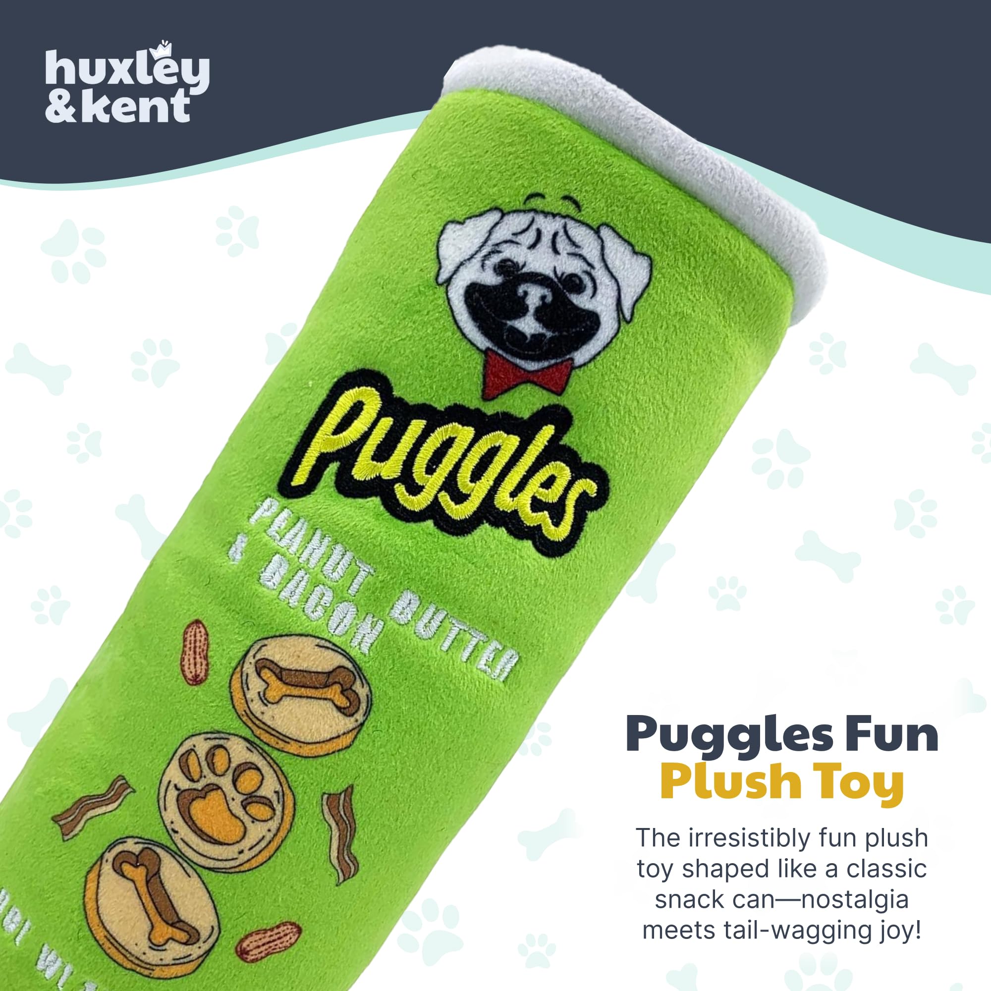 Huxley & Kent For Dogs - Puggles Can (Large) - Power Plush Funny Dog Toy With Squeaker - Fun, Durable, And Safe - H&K
