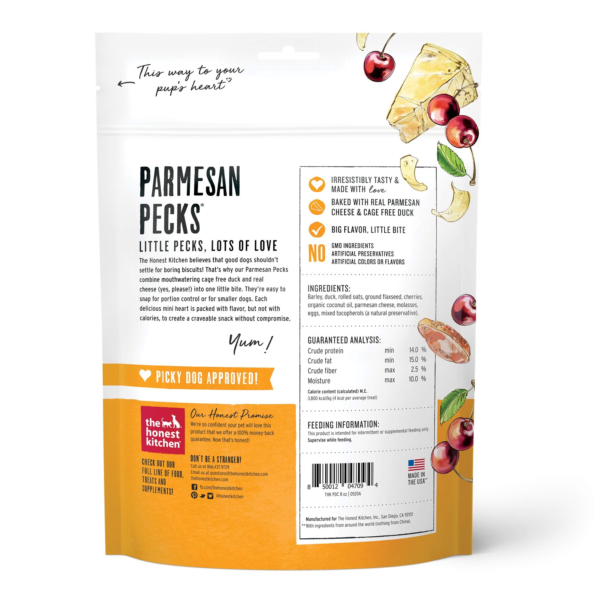The Honest Kitchen Parmesan Pecks: Duck, Parmesan & Cherry Recipe, 8 oz Bag
