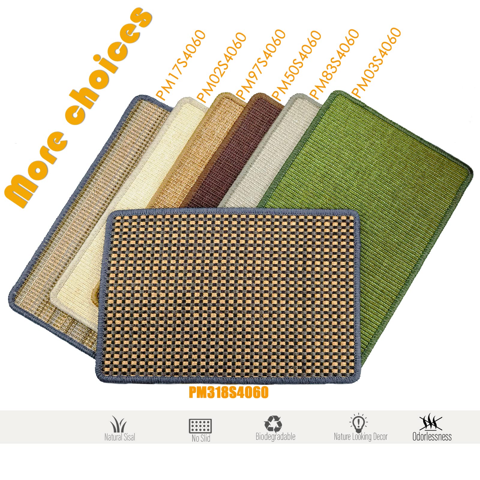 Pethave Cat Scratching Mat,23.6 x 15.7inch Sisal Cat Scratchers for Indoor Cats with hook and loop Tapes,Stick on Floor Wall Cat