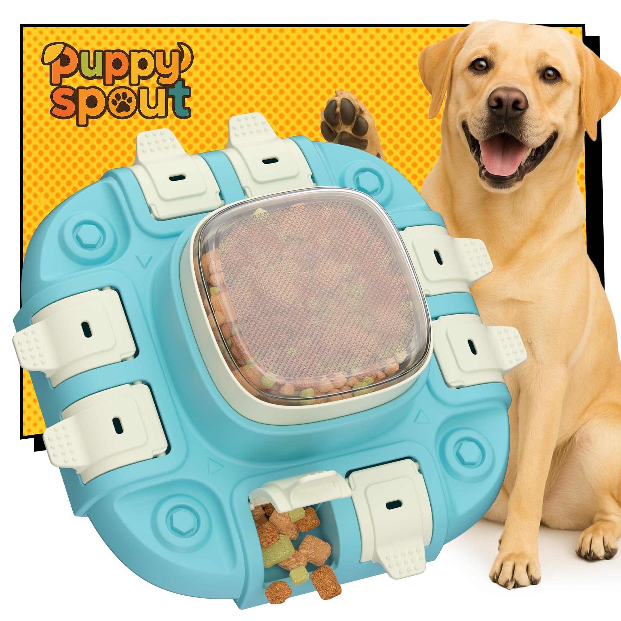 puppyspout Dog Puzzle Toy:2 Levels for Smart Dogs, Slow Feeder with Button for IQ Training and Mental Enrichment for Small Mediu