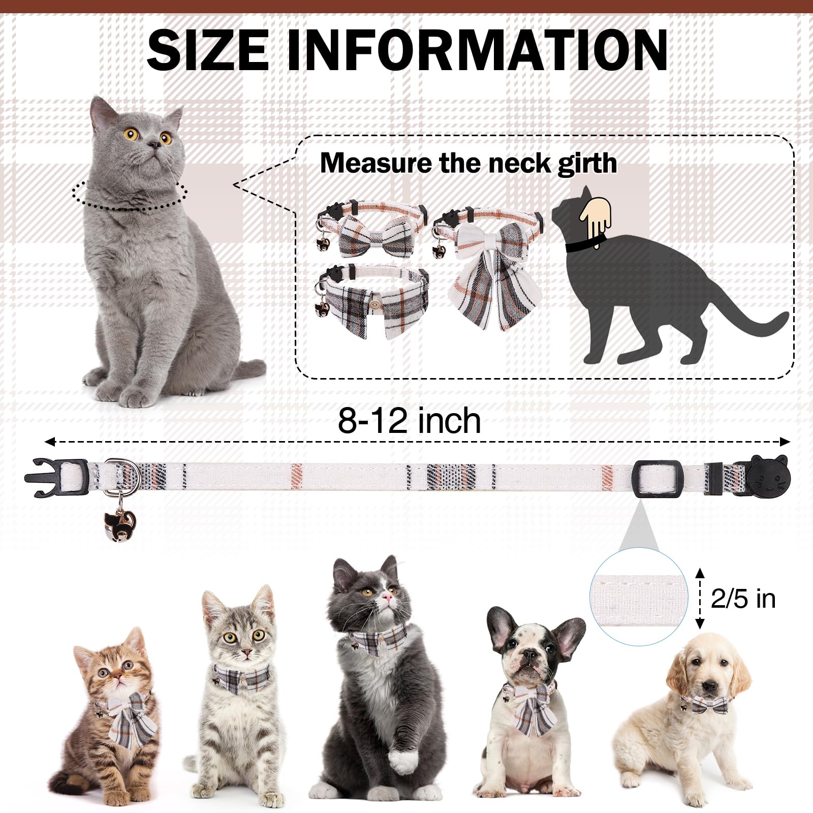Dillybud Cat Collar With Bells Breakaway, Bowtie Cat Collar For Boy Girl Cats With Removable Shirt Collar, Cute Plaid Kitten Col