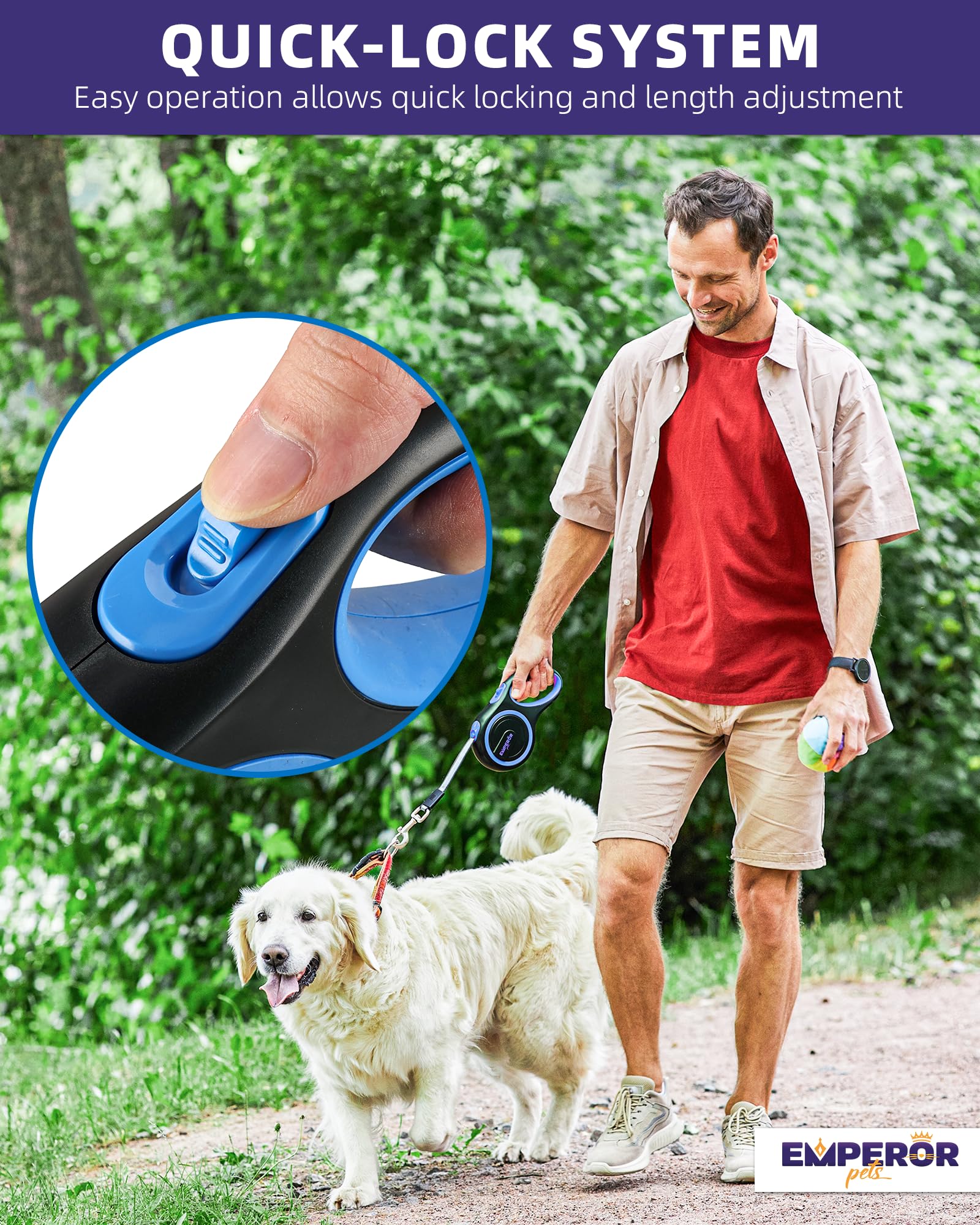 Emperor Pets 26 Ft Retractable Leash Large Dogs - Up To 110Lb, Heavy Duty Retractable 26 Ft Leashes For Large Breed Medium Dogs