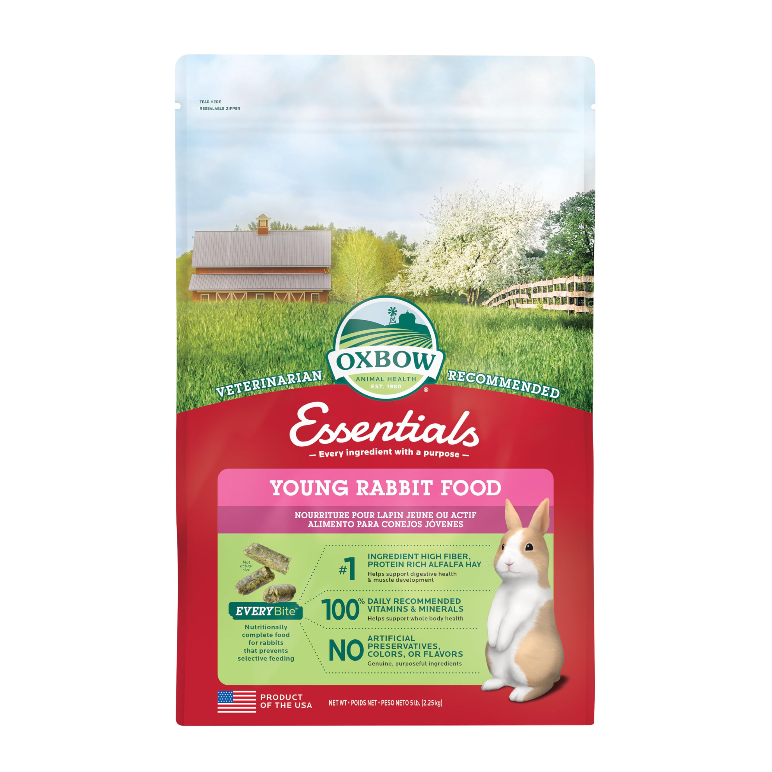 Oxbow Essentials Young Rabbit Food, All Natural Rabbit Pellets, High Energy & Calcium, Made in the USA, All Natural Vitamins & M