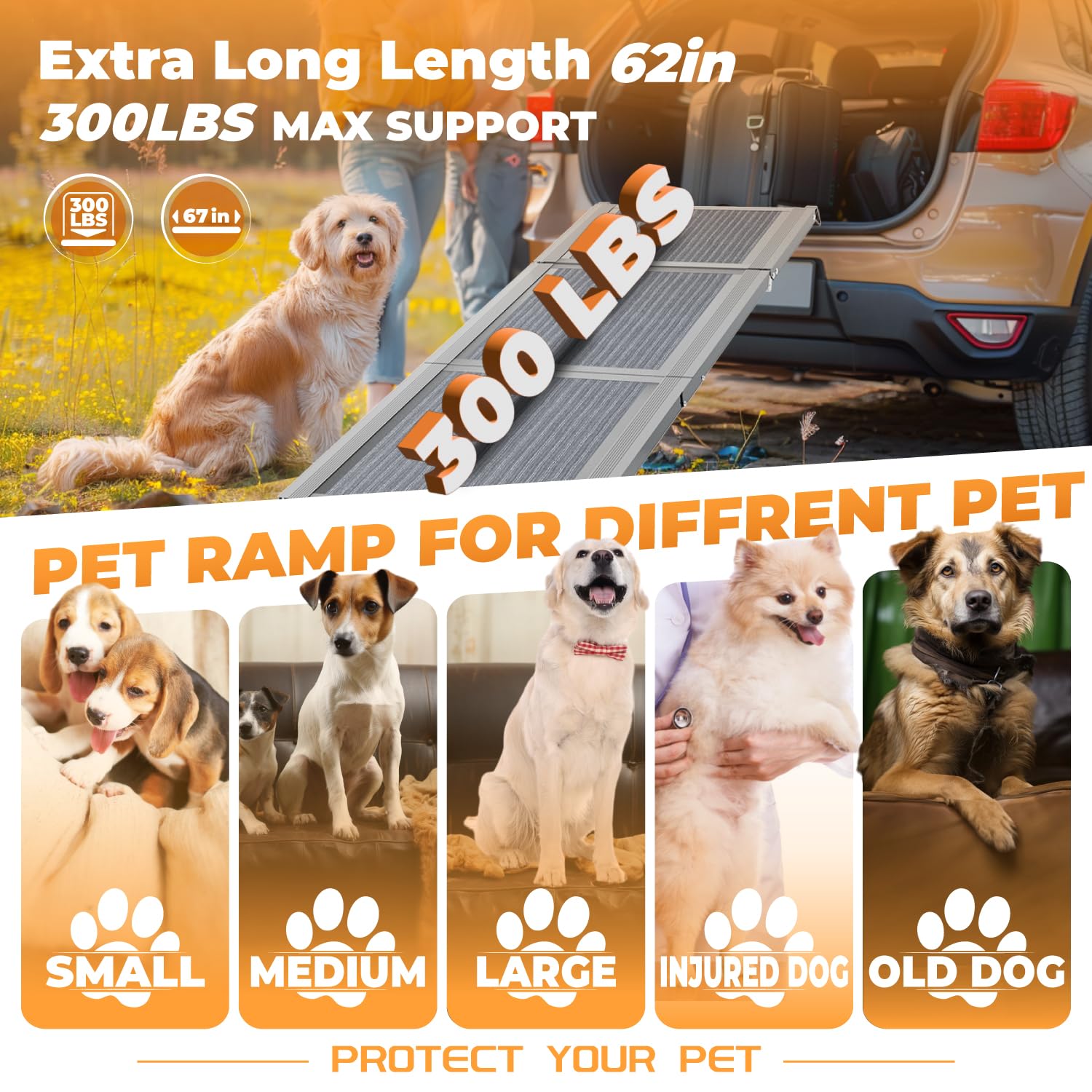 Dog Ramp For Car Large Dog,71 Extra Long & 20Extra Wide Portable Car Ramp For Dogs With Non-Slip Rug Surface Folding Pet Ram