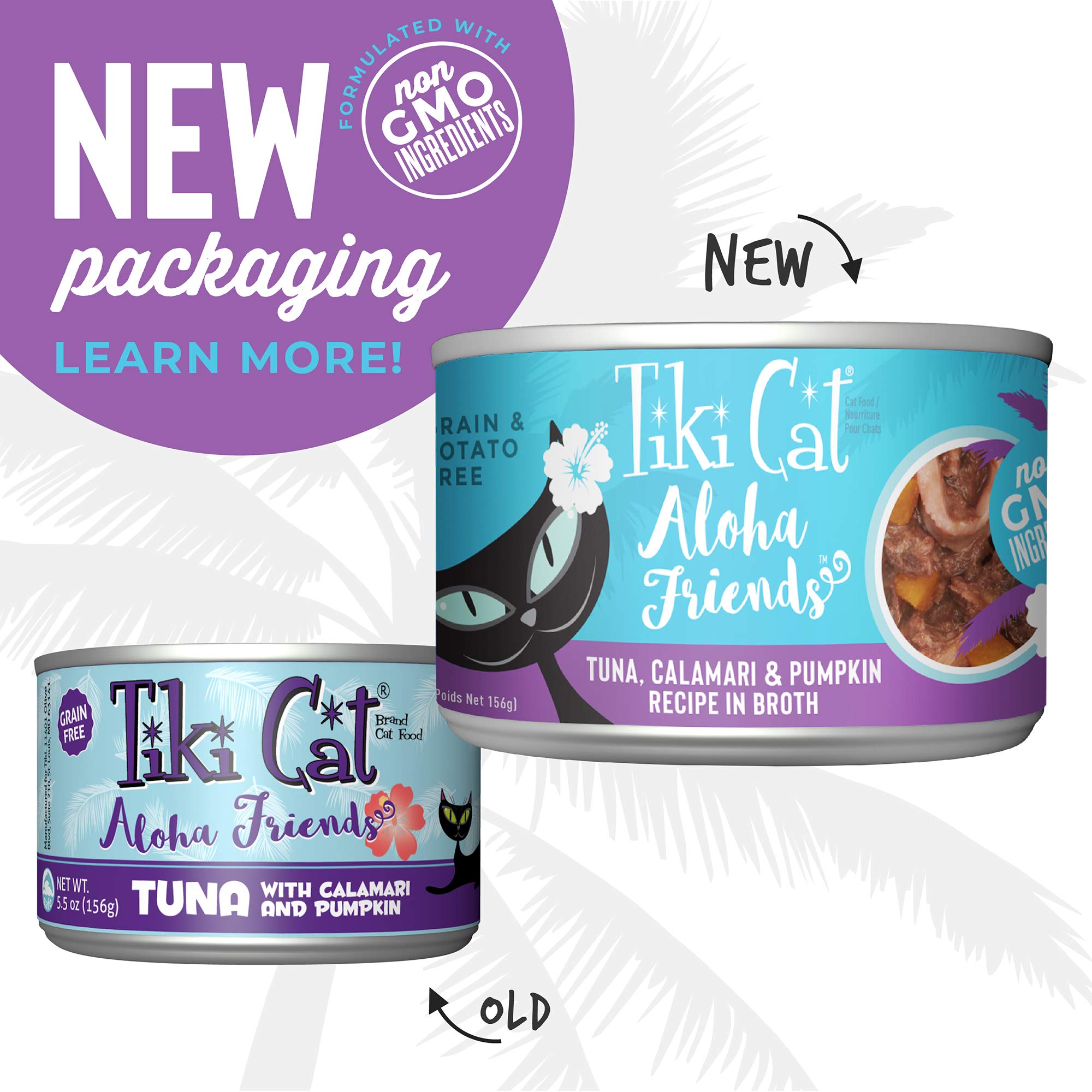 Tiki Cat Aloha Friends, Tuna, Calamari & Pumpkin, Grain-Free & High Moisture, Wet Cat Food for All Life Stages 5.5 oz. Cans (Pac