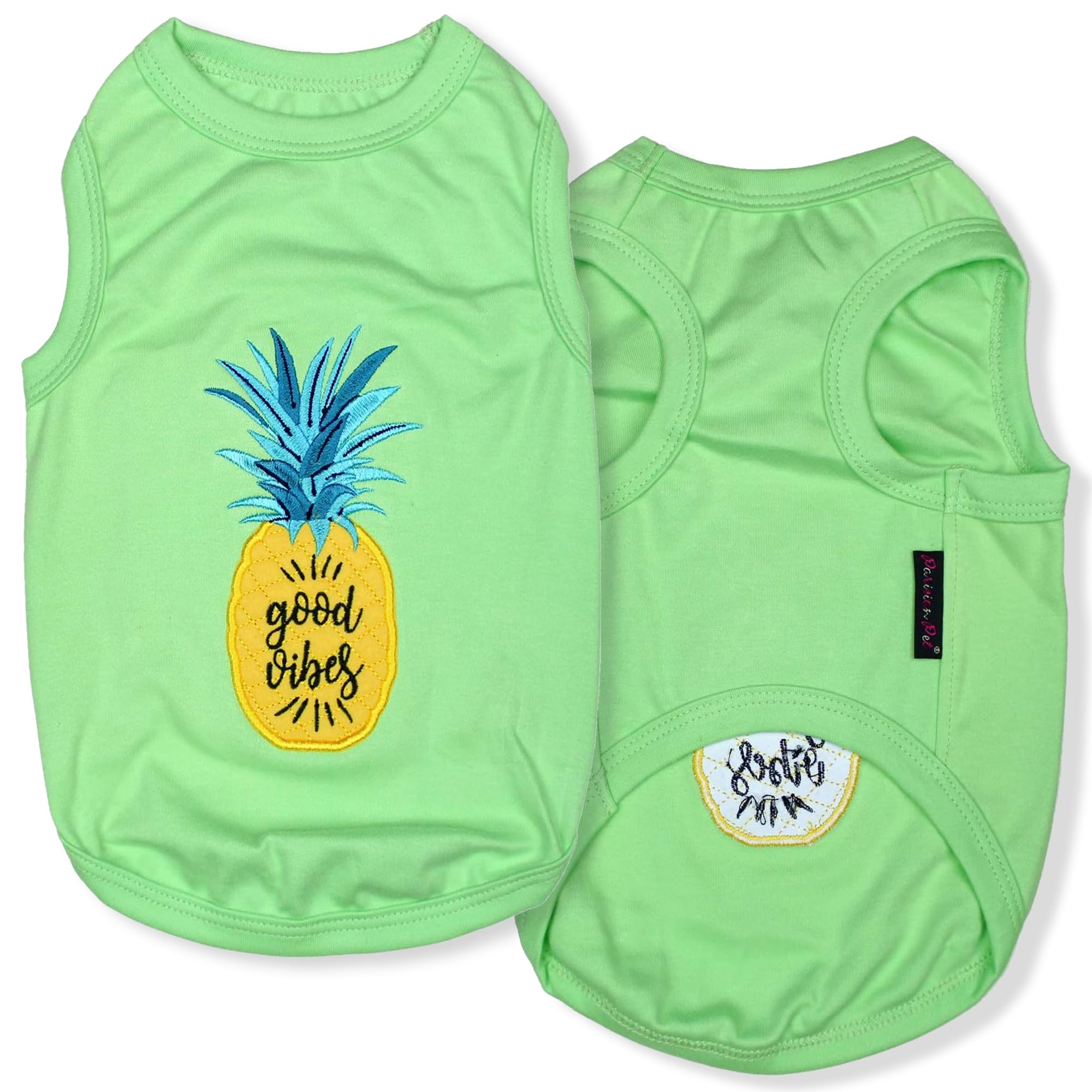 Parisian Pet Dog Tshirt - Embroidered  Good Vibes  Dog Shirt - 100% Cotton And Lightweight Dog Clothes - Sleeveless Dog Tee Shir