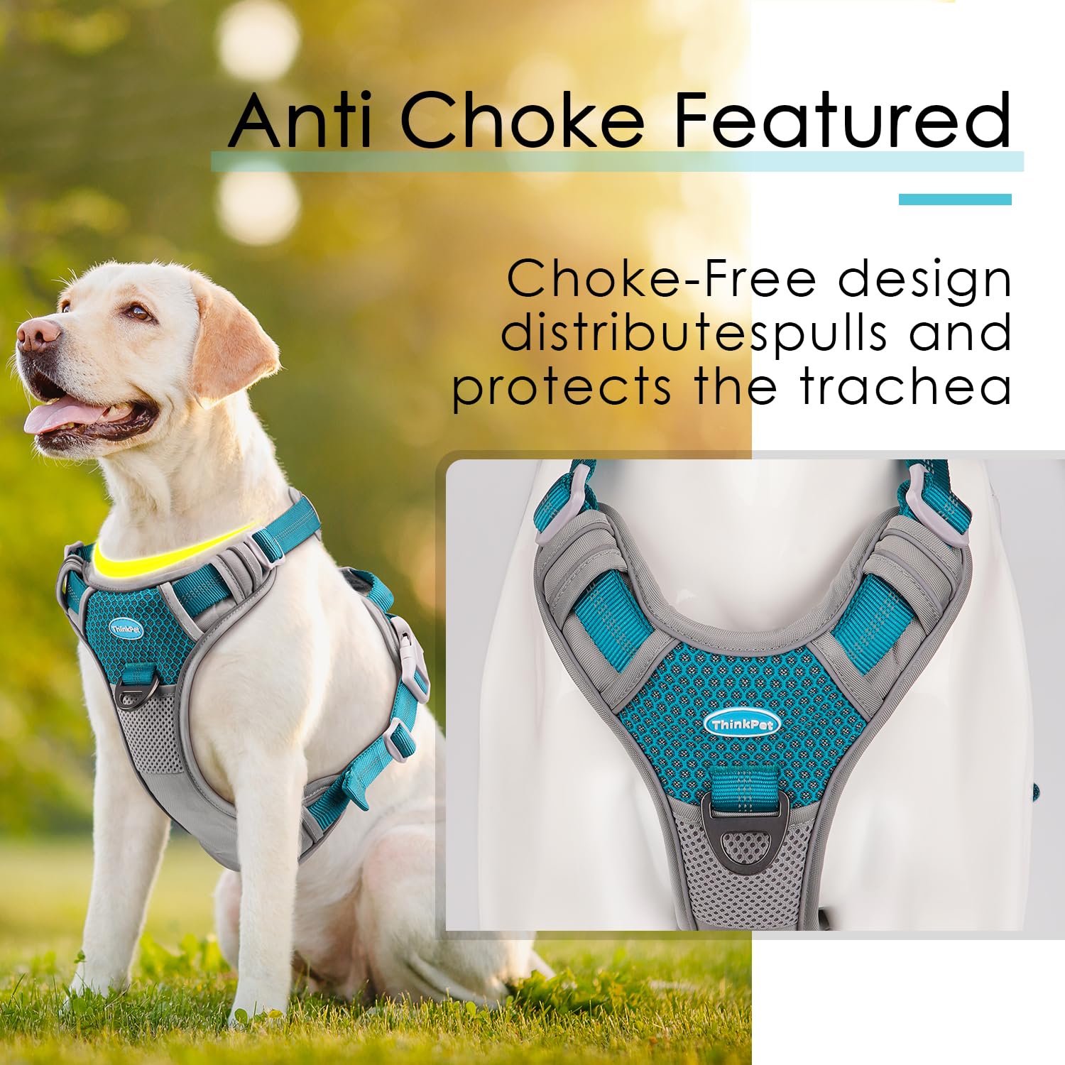 Thinkpet No Pull Harness Breathable Sport Harness With Handle-Dog Harnesses Reflective Adjustable For Medium Large Dogs,Back/Front Clip For Easy Control
