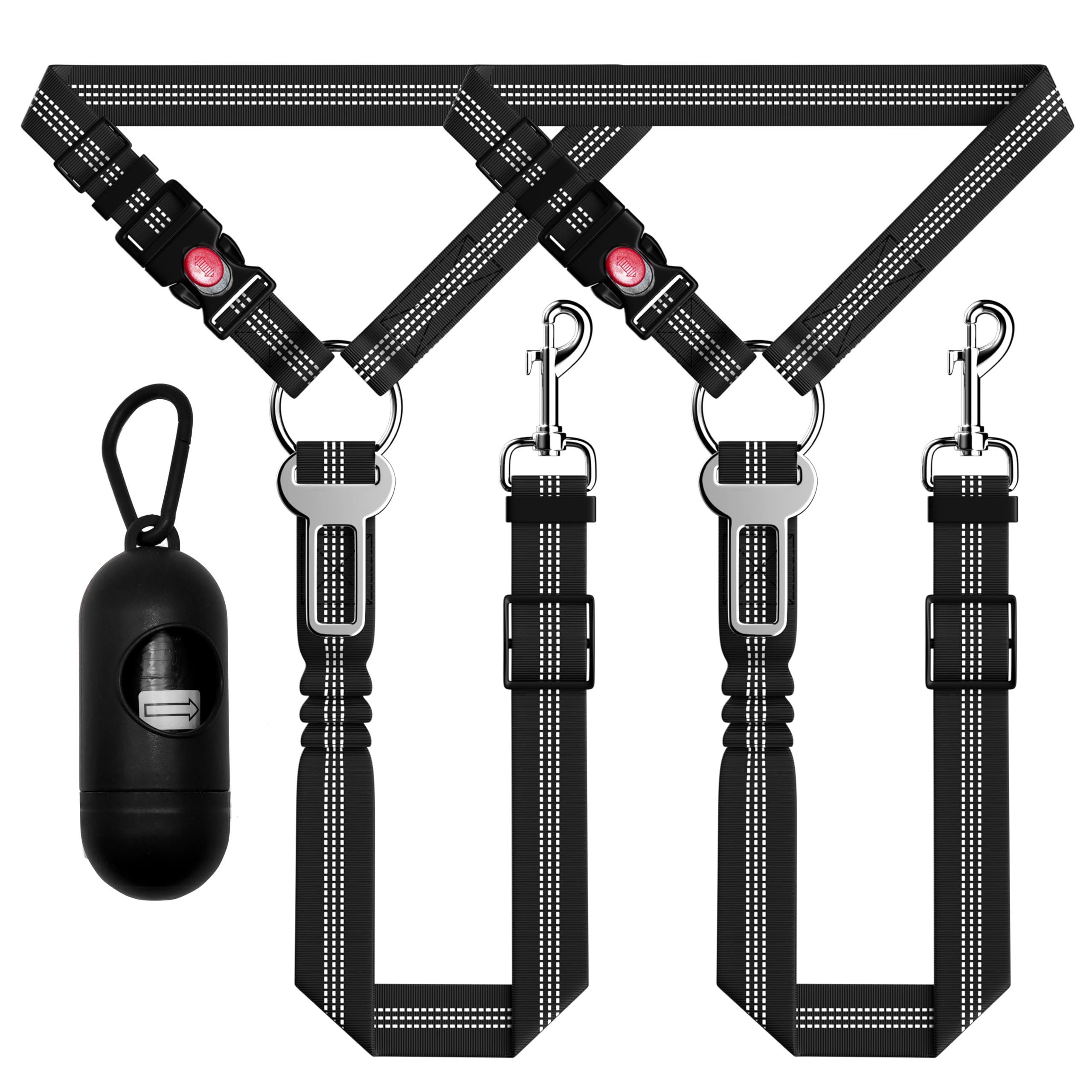 Seyezo Dog Car Seat Belt Set - 3 Piece Retractable Harness, Adjustable Reflective Seatbelt for Vehicle Headrests, Safety Restrai